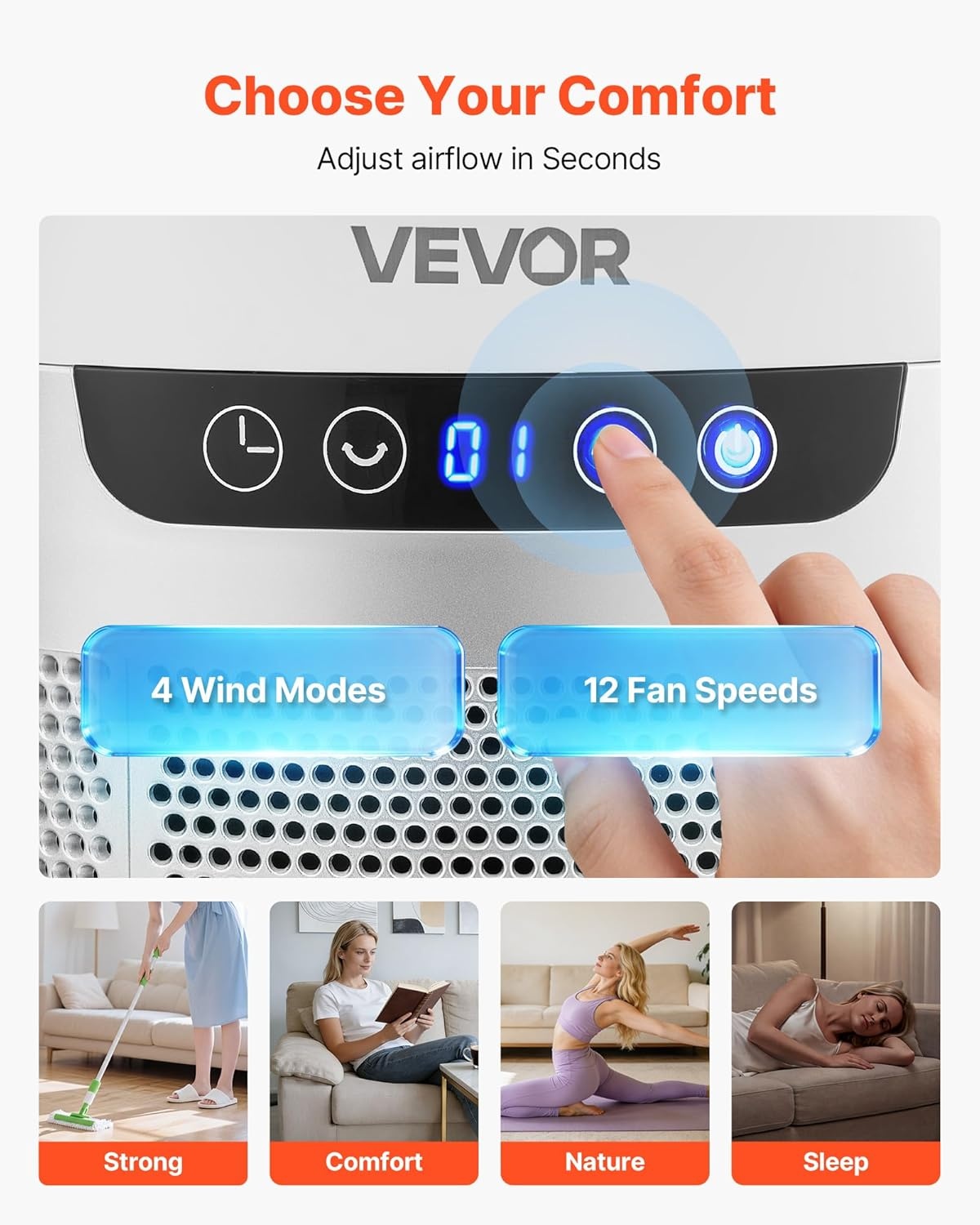 image:imageVEVOR Bladeless Tower Fan 80 Oscillating Standing Fan 8 Speeds amp 9Hour Timer 1542 ft High Velocity Floor Air Circulator Powerful Airflow with Remote for Bedroom Living Room Home OfficeWhite40 Inch