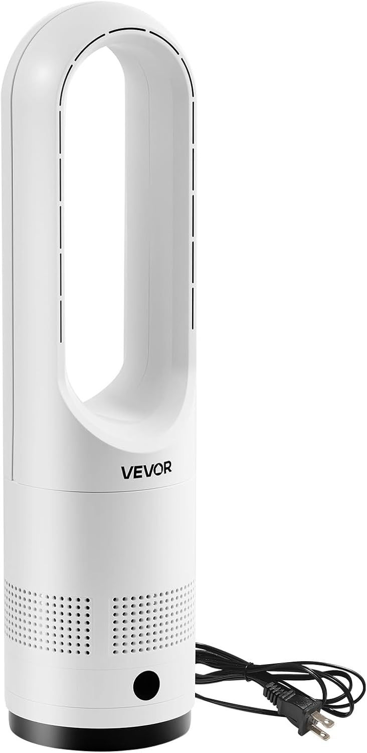 image:imageVEVOR Bladeless Tower Fan 80 Oscillating Standing Fan 8 Speeds amp 9Hour Timer 1542 ft High Velocity Floor Air Circulator Powerful Airflow with Remote for Bedroom Living Room Home OfficeWhite22 Inch
