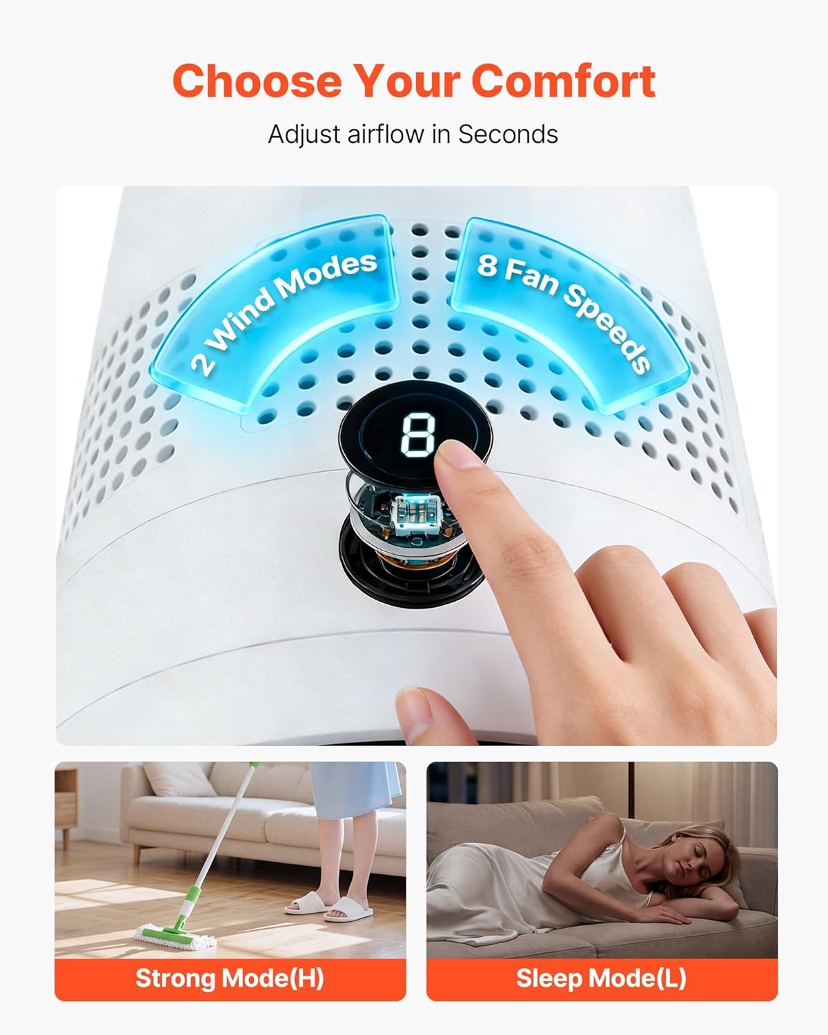 image:imageVEVOR Bladeless Tower Fan 80 Oscillating Standing Fan 8 Speeds amp 9Hour Timer 1542 ft High Velocity Floor Air Circulator Powerful Airflow with Remote for Bedroom Living Room Home OfficeWhite22 Inch