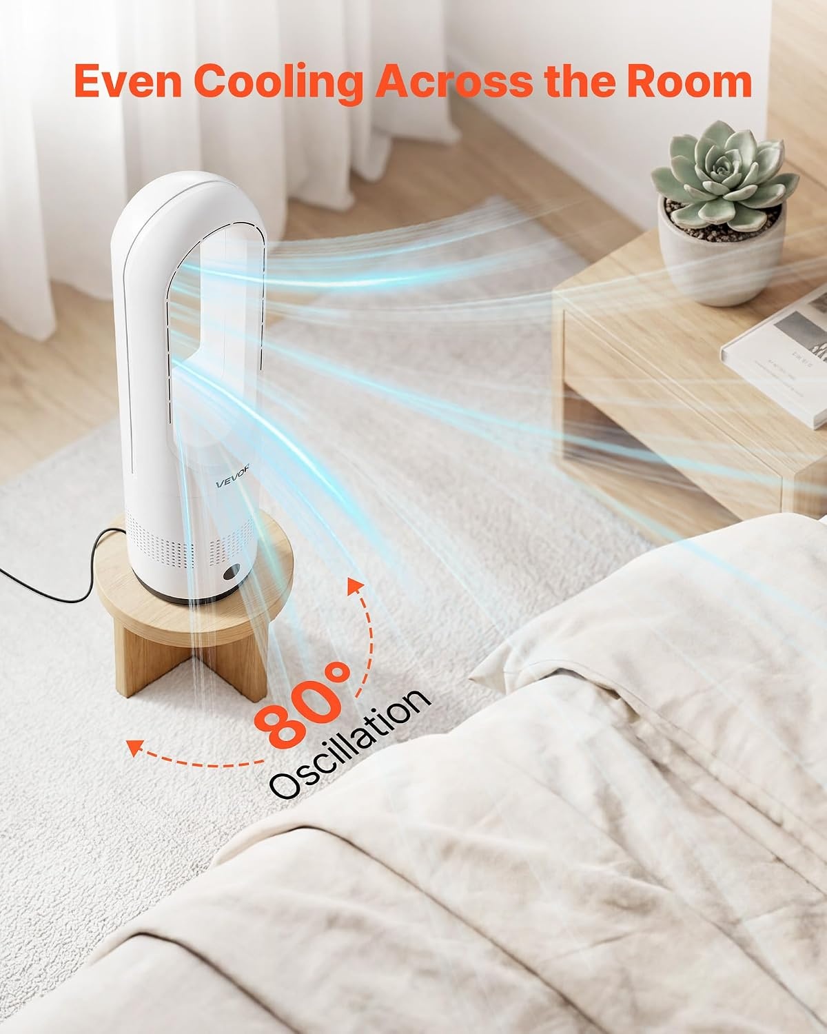 image:imageVEVOR Bladeless Tower Fan 80 Oscillating Standing Fan 8 Speeds amp 9Hour Timer 1542 ft High Velocity Floor Air Circulator Powerful Airflow with Remote for Bedroom Living Room Home OfficeWhite22 Inch