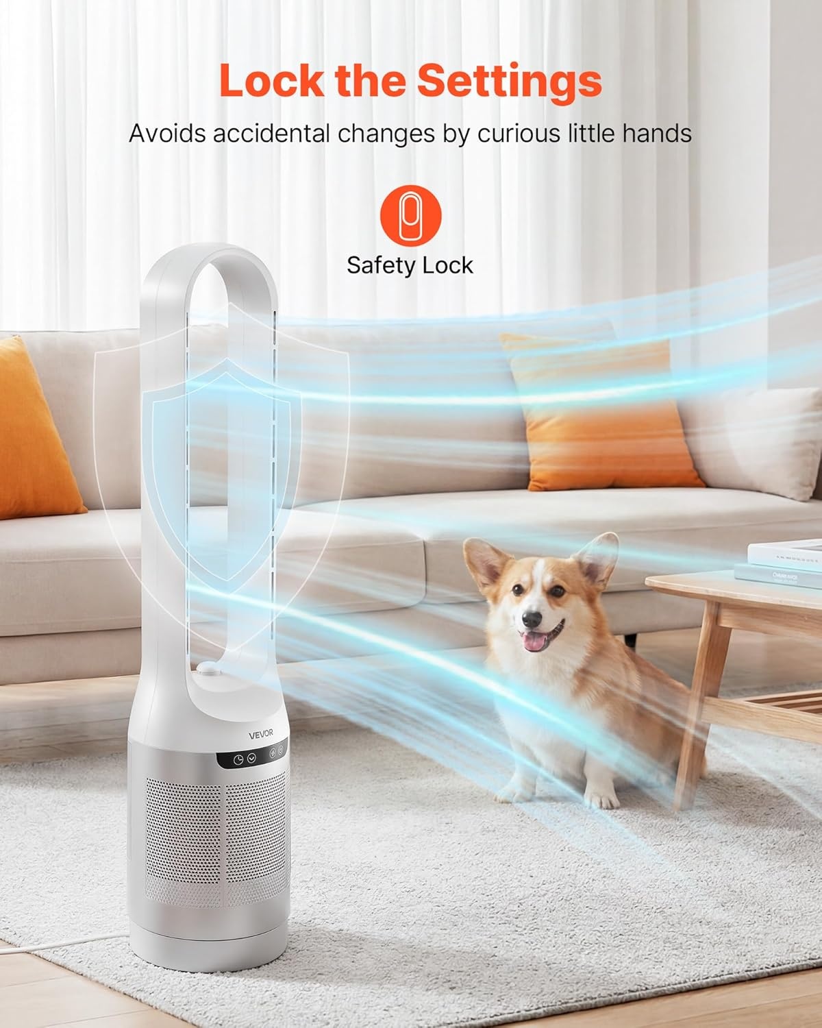 image:imageVEVOR Bladeless Tower Fan 80 Oscillating Standing Fan 8 Speeds amp 9Hour Timer 1542 ft High Velocity Floor Air Circulator Powerful Airflow with Remote for Bedroom Living Room Home OfficeWhite40 Inch
