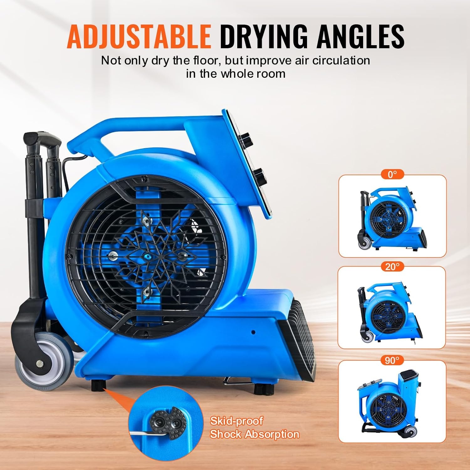 image:imageVEVOR Blower Fan Low Profile Air Mover Carpet Dryer 1000 CFM 2 Speeds MultiAngle Airflow Lightweight Portable for Crawlspaces Attics Basements Bathrooms Water Damage Restoration Blue4000 CFM 1 HP