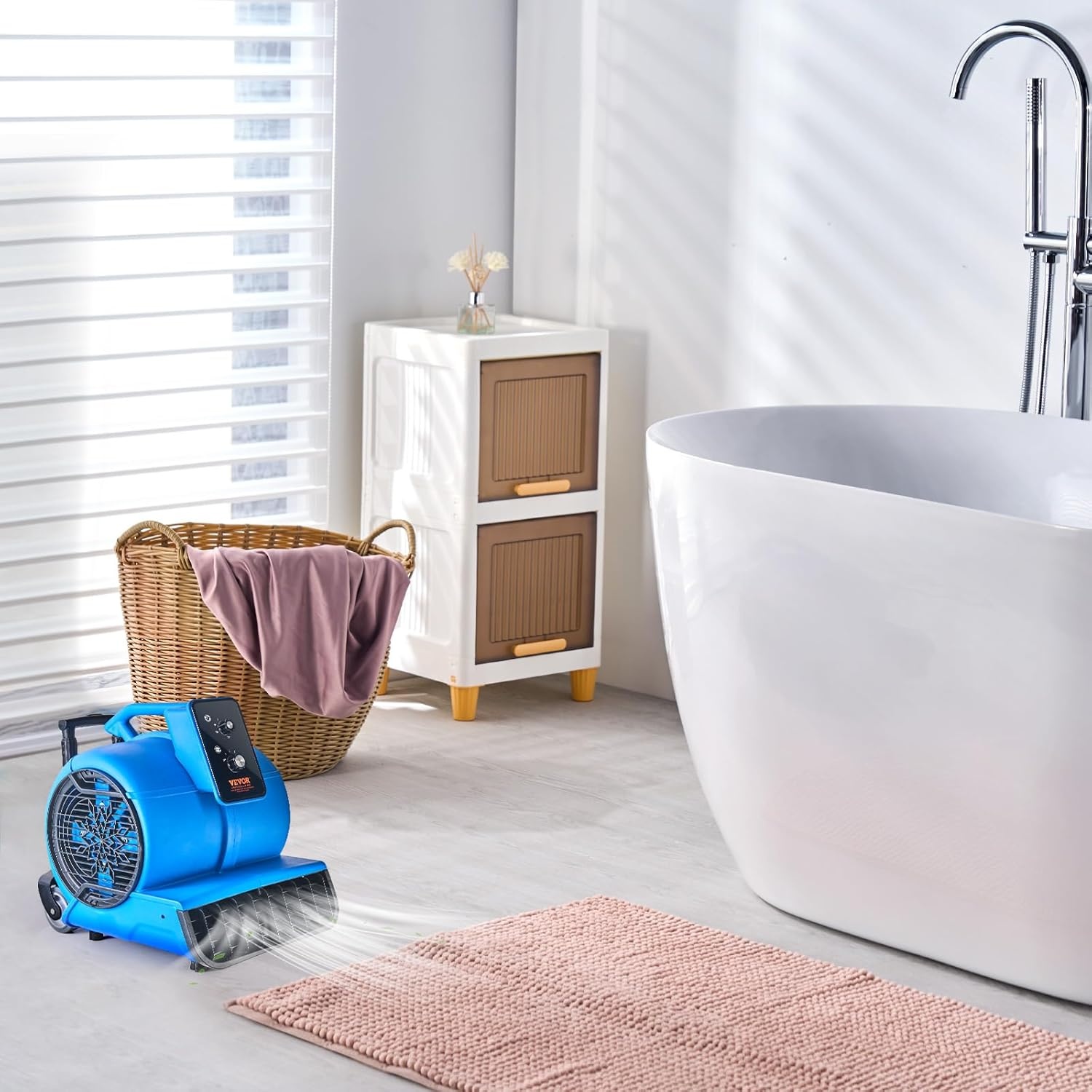 image:imageVEVOR Blower Fan Low Profile Air Mover Carpet Dryer 1000 CFM 2 Speeds MultiAngle Airflow Lightweight Portable for Crawlspaces Attics Basements Bathrooms Water Damage Restoration Blue4000 CFM 1 HP
