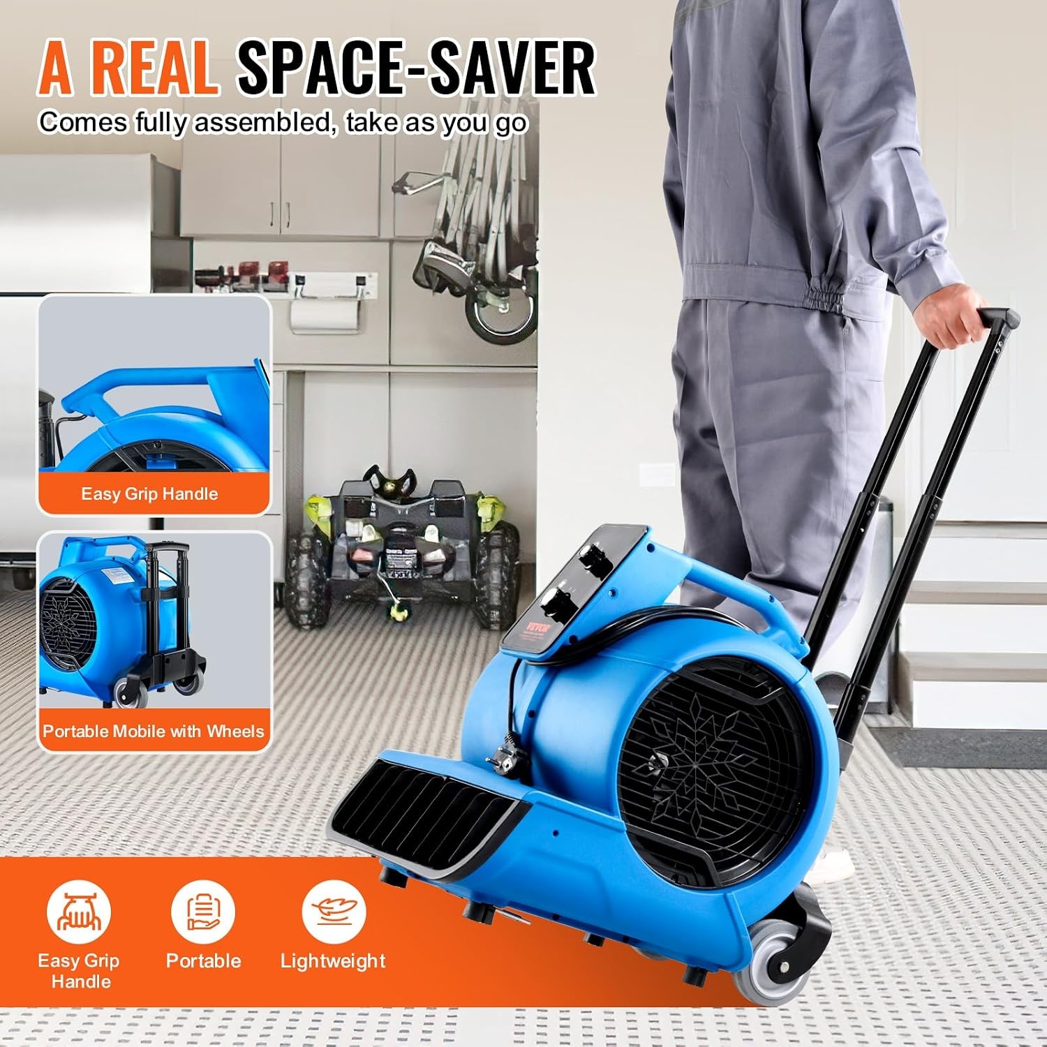 image:imageVEVOR Blower Fan Low Profile Air Mover Carpet Dryer 1000 CFM 2 Speeds MultiAngle Airflow Lightweight Portable for Crawlspaces Attics Basements Bathrooms Water Damage Restoration Blue4000 CFM 1 HP
