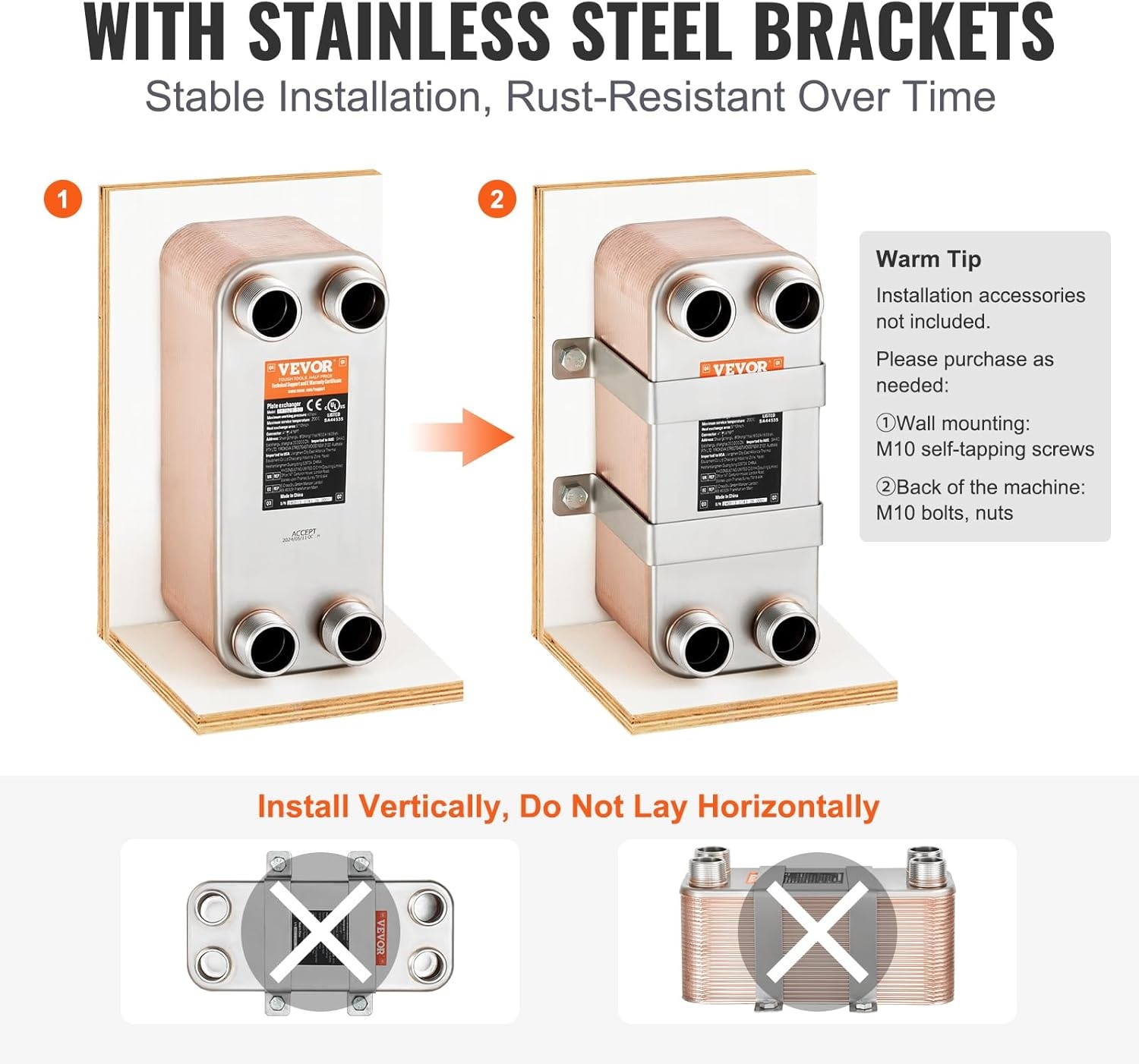 image:imageVEVOR Brazed Plate Heat Exchanger EATB2880 5x12 80 Plates Copper 316L Stainless Steel for Floor Heating Water Heating Snow Melting Beer Cooling1 Count Pack of 1