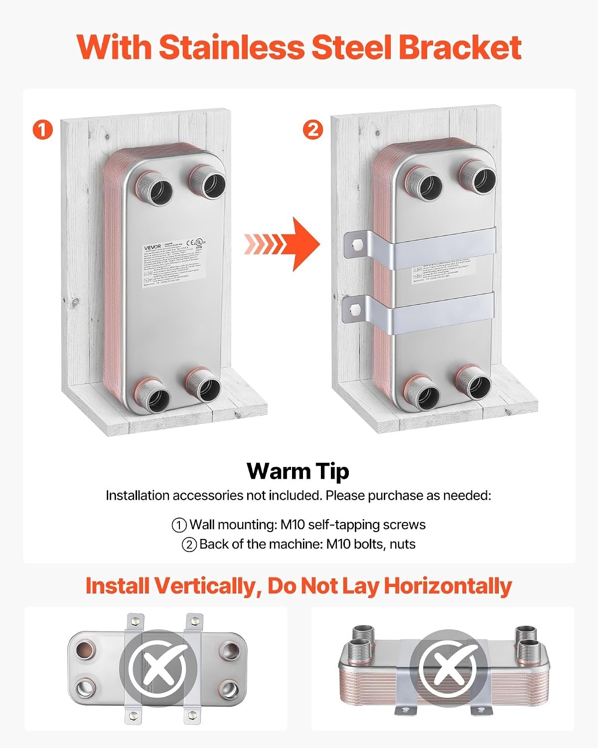 image:imageVEVOR Brazed Plate Heat Exchanger EATB2880 5x12 80 Plates Copper 316L Stainless Steel for Floor Heating Water Heating Snow Melting Beer Cooling20 Plates