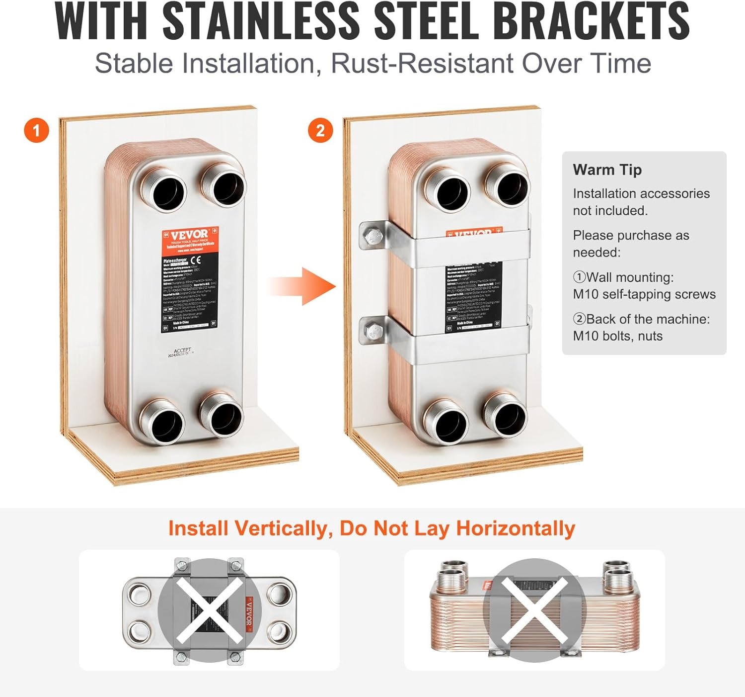 image:imageVEVOR Brazed Plate Heat Exchanger EATB2880 5x12 80 Plates Copper 316L Stainless Steel for Floor Heating Water Heating Snow Melting Beer Cooling30 Plates