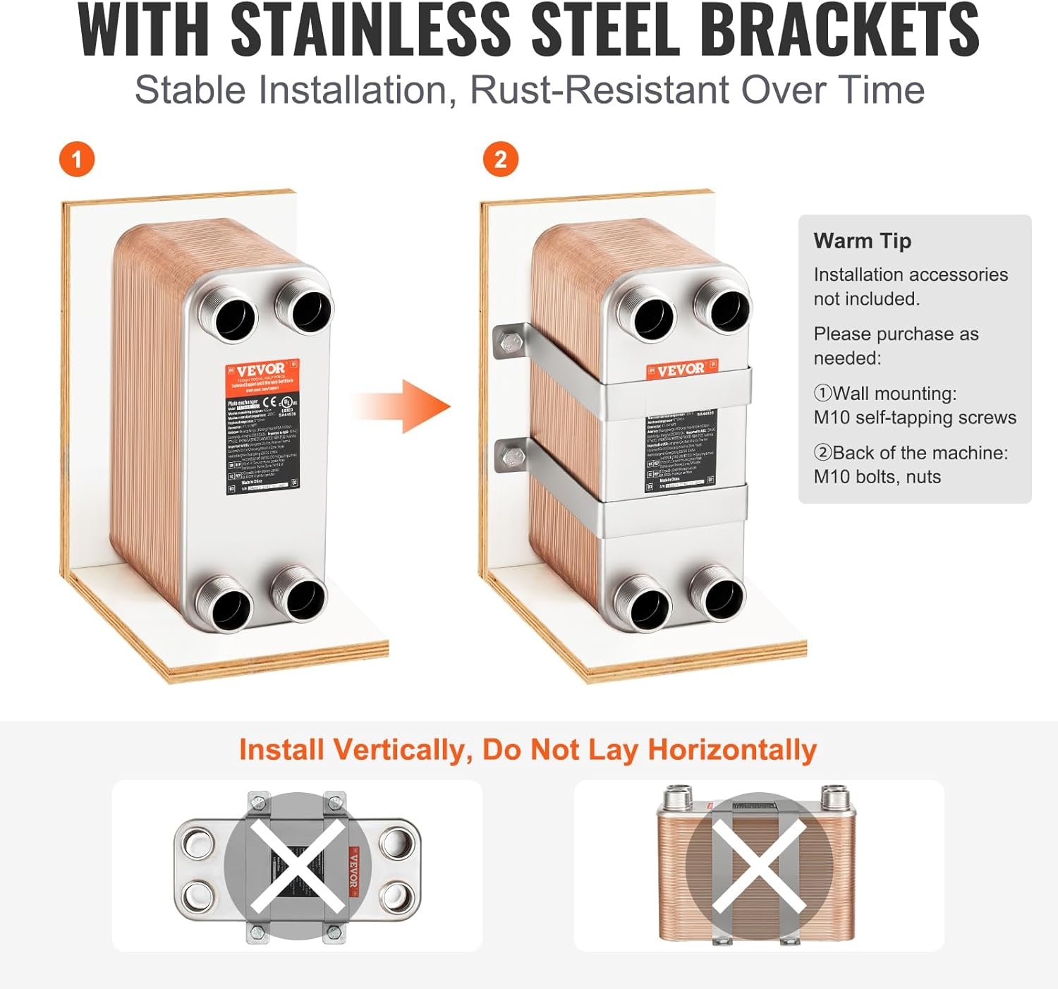 image:imageVEVOR Brazed Plate Heat Exchanger EATB2880 5x12 80 Plates Copper 316L Stainless Steel for Floor Heating Water Heating Snow Melting Beer Cooling80 Plates
