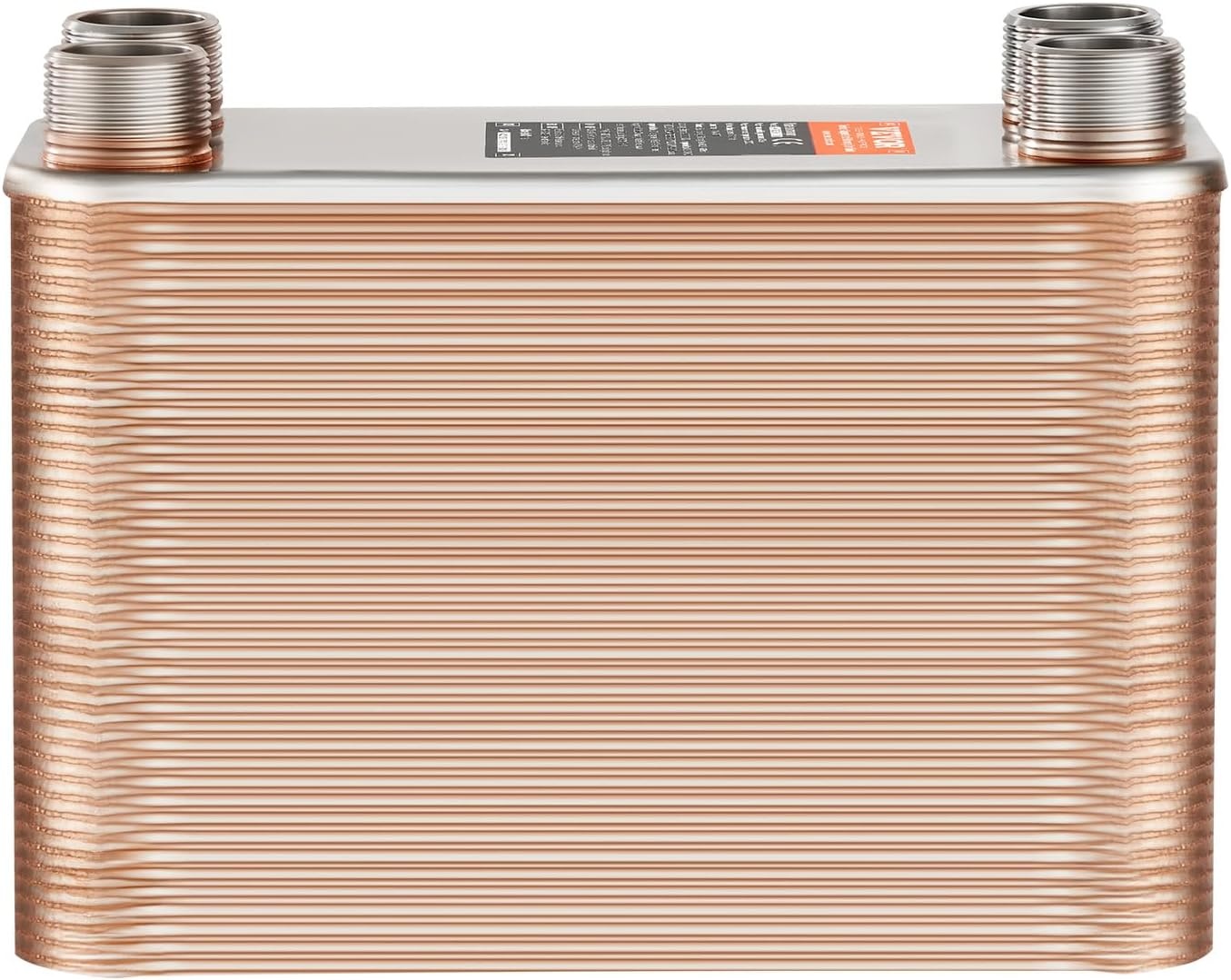 image:imageVEVOR Brazed Plate Heat Exchanger EATB2880 5x12 80 Plates Copper 316L Stainless Steel for Floor Heating Water Heating Snow Melting Beer Cooling80 Plates