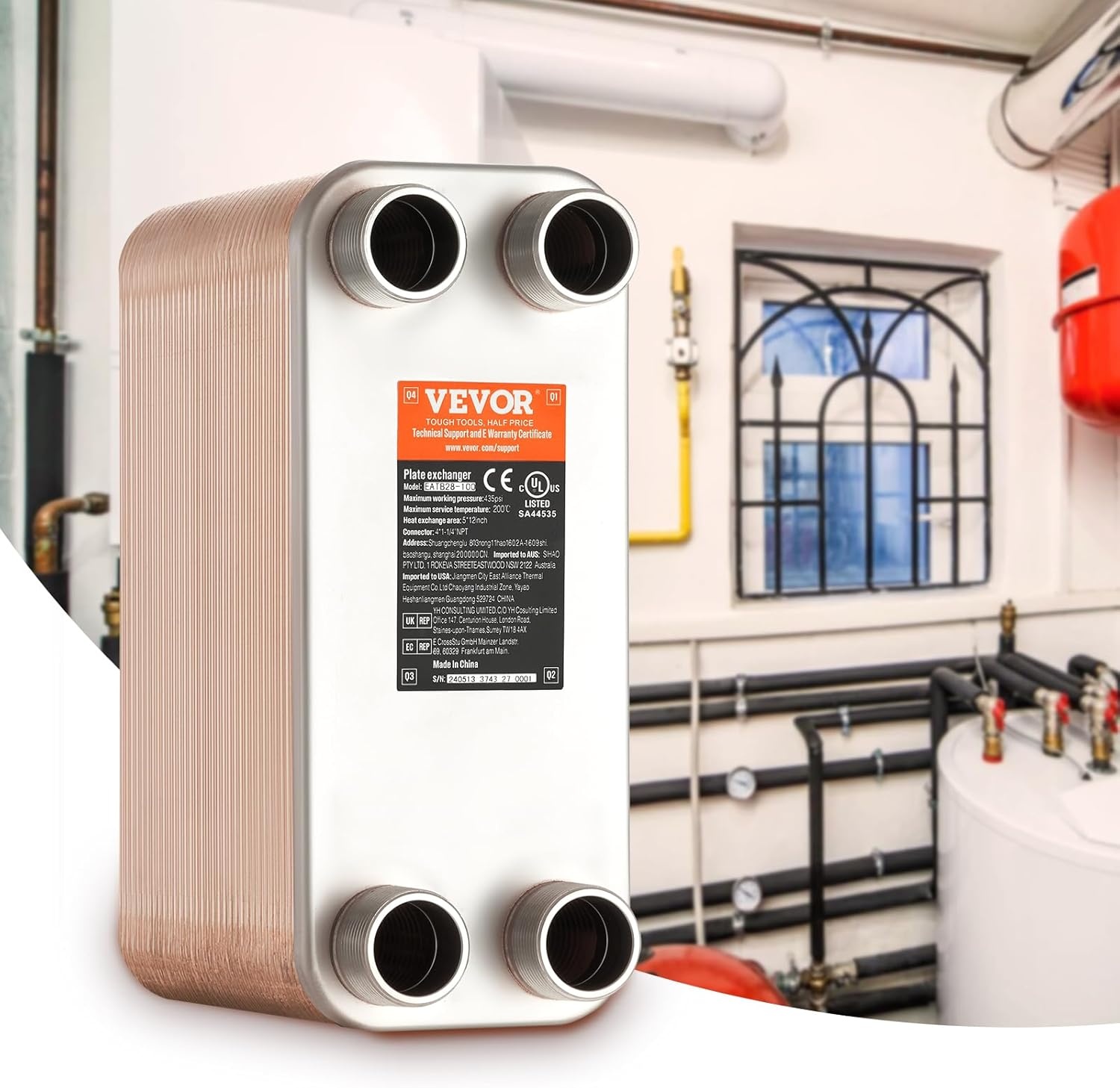 image:imageVEVOR Brazed Plate Heat Exchanger EATB2880 5x12 80 Plates Copper 316L Stainless Steel for Floor Heating Water Heating Snow Melting Beer Cooling80 Plates