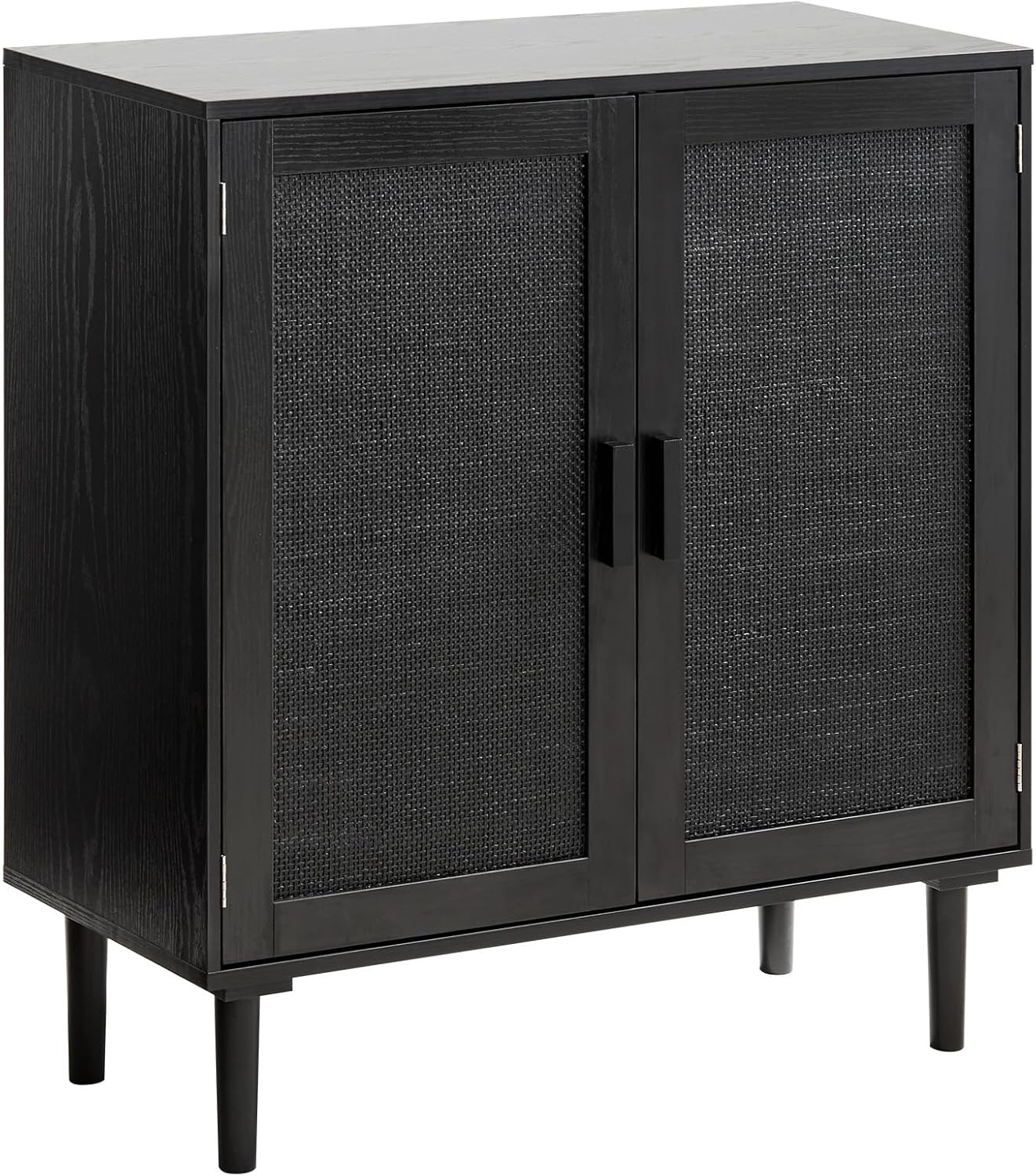 image:imageVEVOR Buffet Cabinet Rattan Sideboard Cabinet with 2 Magnetic Doors and Adjustable Shelves Accent Sideboard Buffet with Wooden Legs amp Power Cord Hole for Hallway Entryway Kitchen BlackPure Black