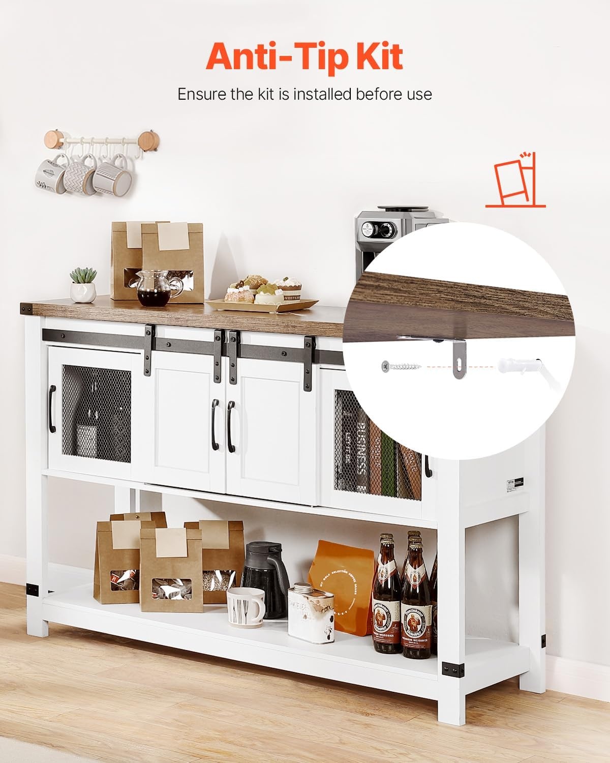 image:imageVEVOR Buffet Cabinet Sideboard Cabinet with 2Tier Storage Coffee Bar Cabinet with Adjustable Shelves Fluted Sideboard Buffet for Hallway Entryway Living Room or Kitchen Oak2pcsWhite