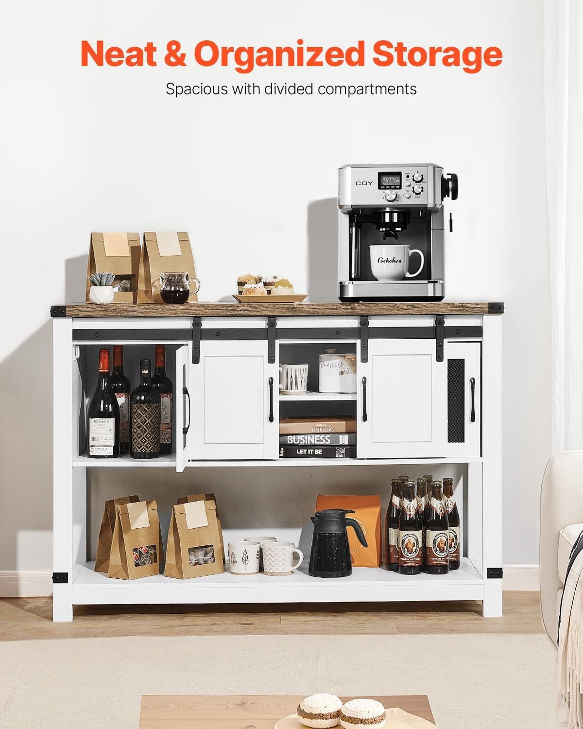image:imageVEVOR Buffet Cabinet Sideboard Cabinet with 2Tier Storage Coffee Bar Cabinet with Adjustable Shelves Fluted Sideboard Buffet for Hallway Entryway Living Room or Kitchen Oak2pcsWhite