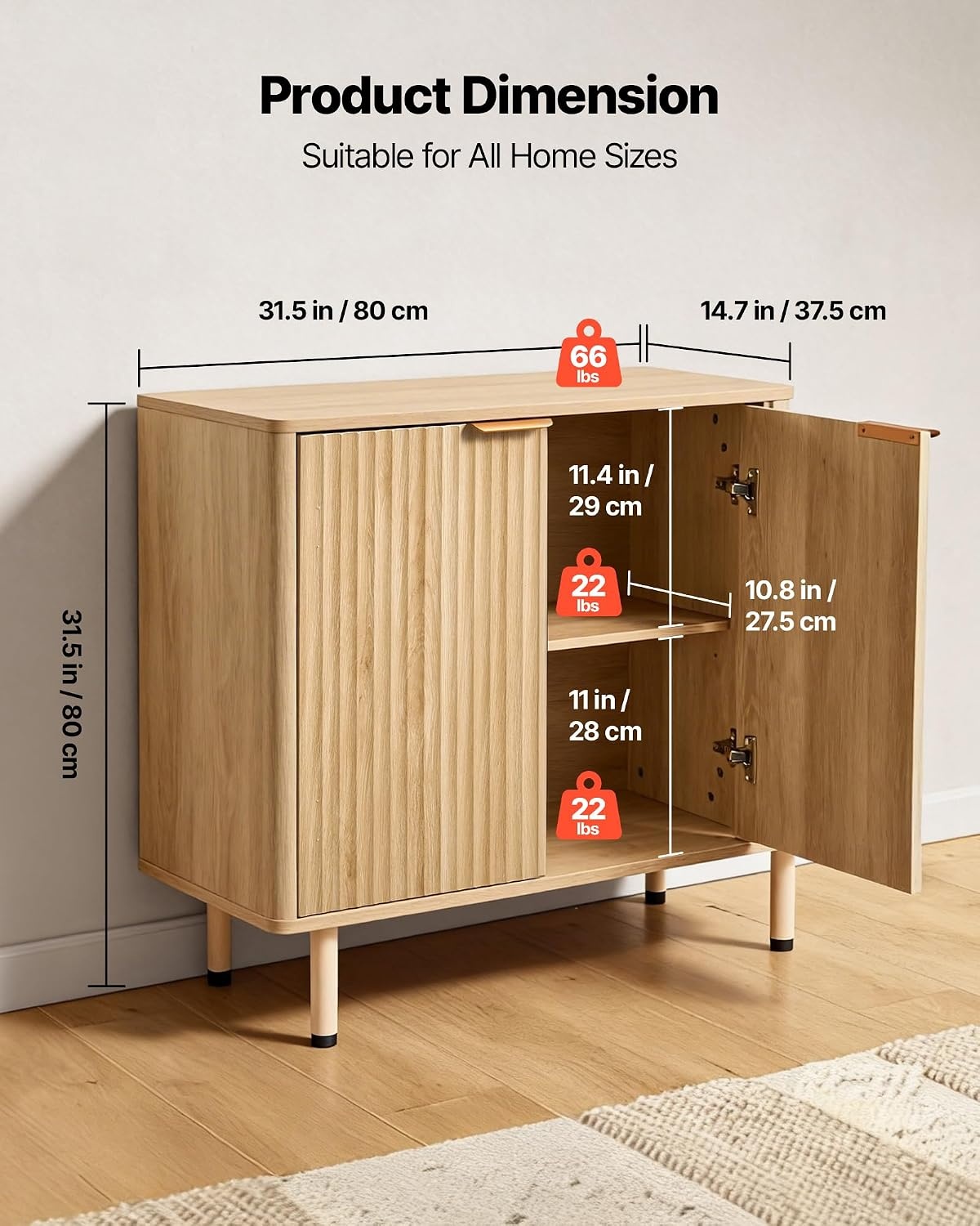 image:imageVEVOR Buffet Cabinet Sideboard Cabinet with 2Tier Storage Coffee Bar Cabinet with Adjustable Shelves Fluted Sideboard Buffet for Hallway Entryway Living Room or Kitchen Oak2pcsOak