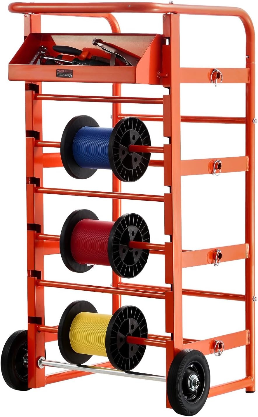 image:imageVEVOR Cable Dispenser Floor or Stud Mounted Wire Spool Rack Portable Wire Rack Dispenser with AntiSlip Metal Handle for Wiring Transport Swivel Eyelet for Electrical Industrial and Retail UseWire Storage Cart