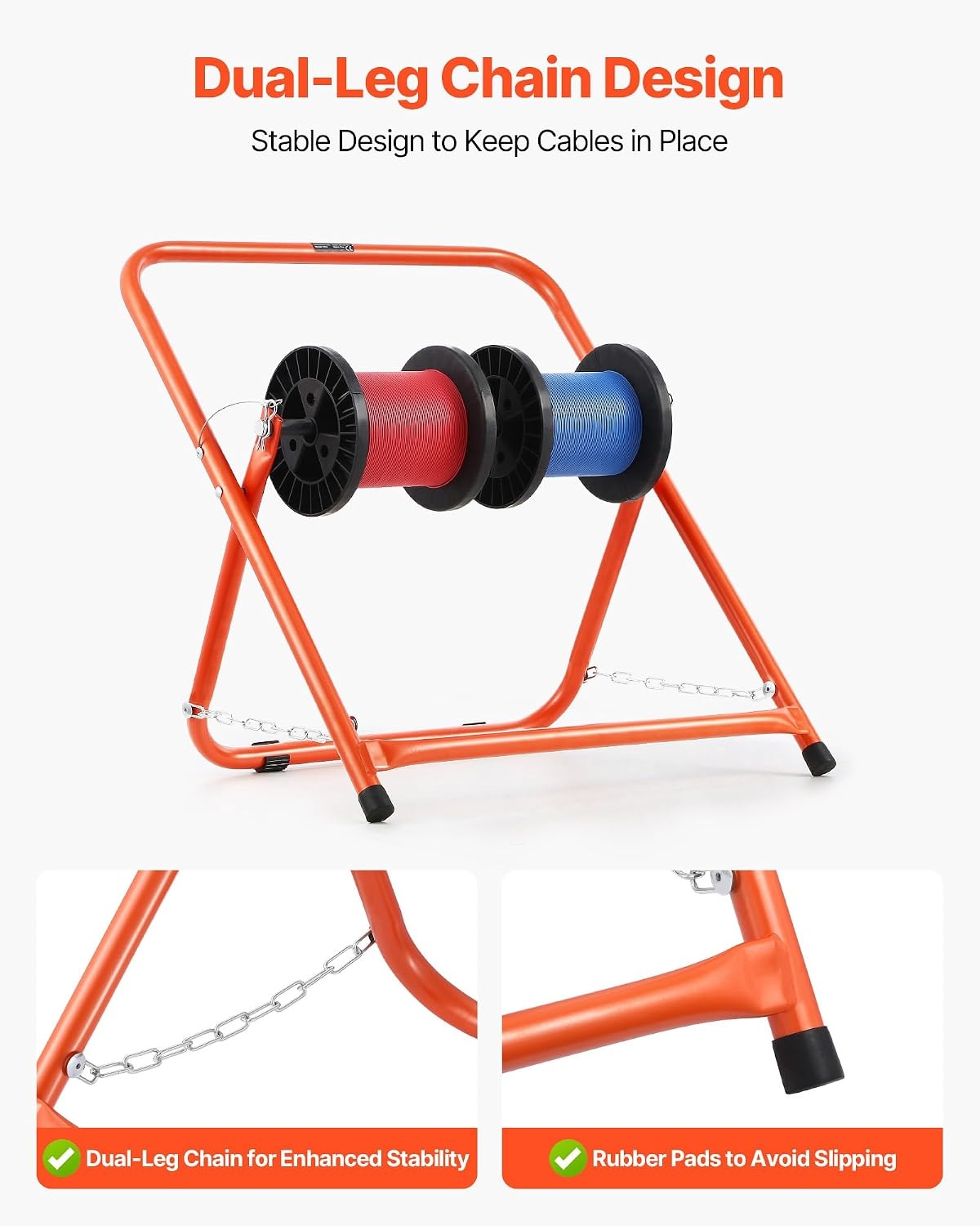 image:imageVEVOR Cable Dispenser Floor or Stud Mounted Wire Spool Rack Portable Wire Rack Dispenser with AntiSlip Metal Handle for Wiring Transport Swivel Eyelet for Electrical Industrial and Retail UseCable Caddy