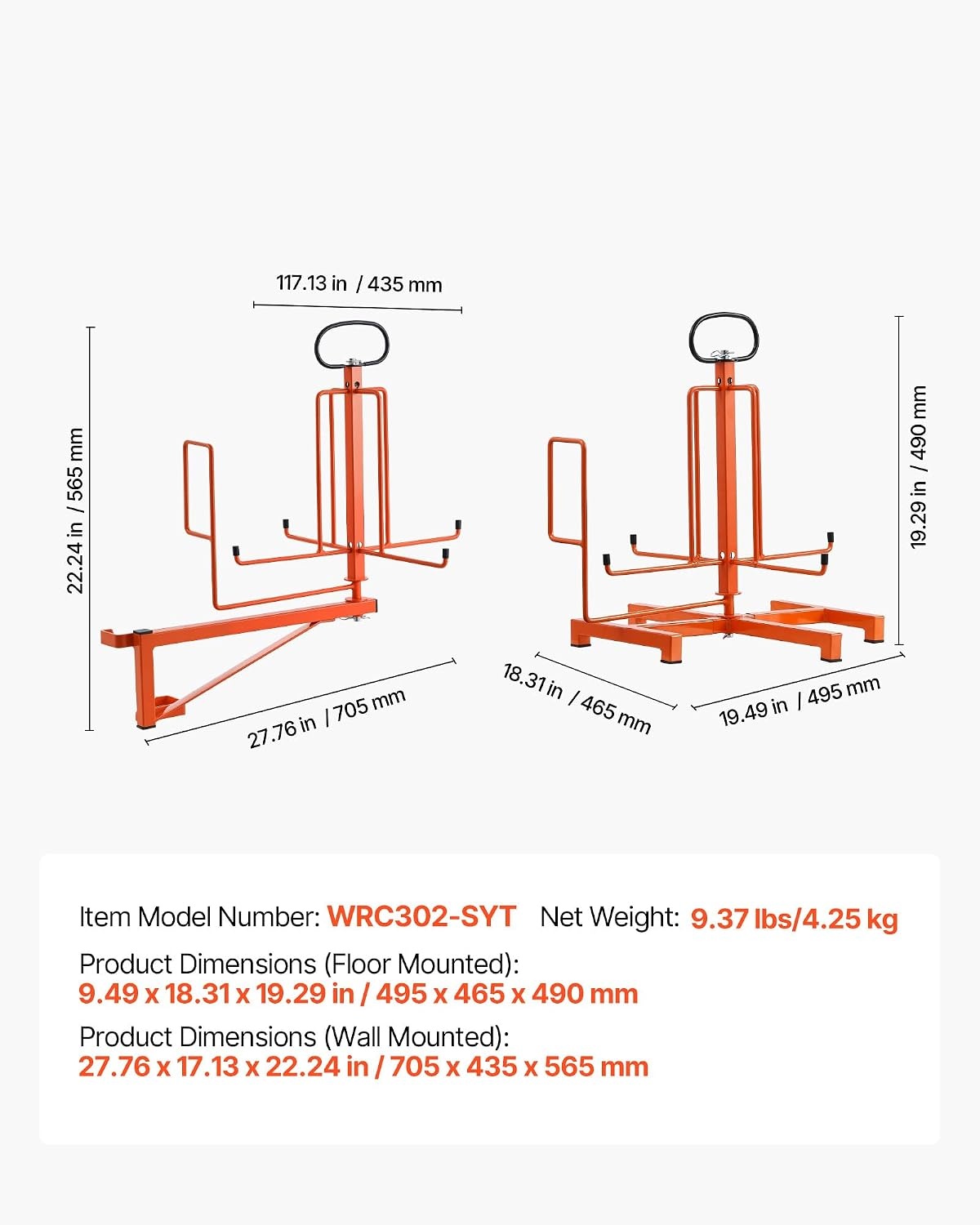 image:imageVEVOR Cable Dispenser Floor or Stud Mounted Wire Spool Rack Portable Wire Rack Dispenser with AntiSlip Metal Handle for Wiring Transport Swivel Eyelet for Electrical Industrial and Retail UseWire Dispenser