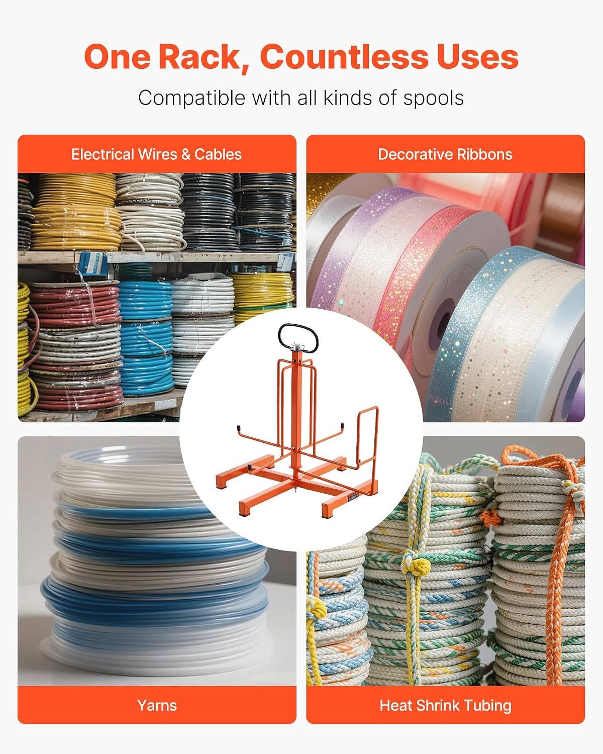 image:imageVEVOR Cable Dispenser Floor or Stud Mounted Wire Spool Rack Portable Wire Rack Dispenser with AntiSlip Metal Handle for Wiring Transport Swivel Eyelet for Electrical Industrial and Retail UseWire Dispenser