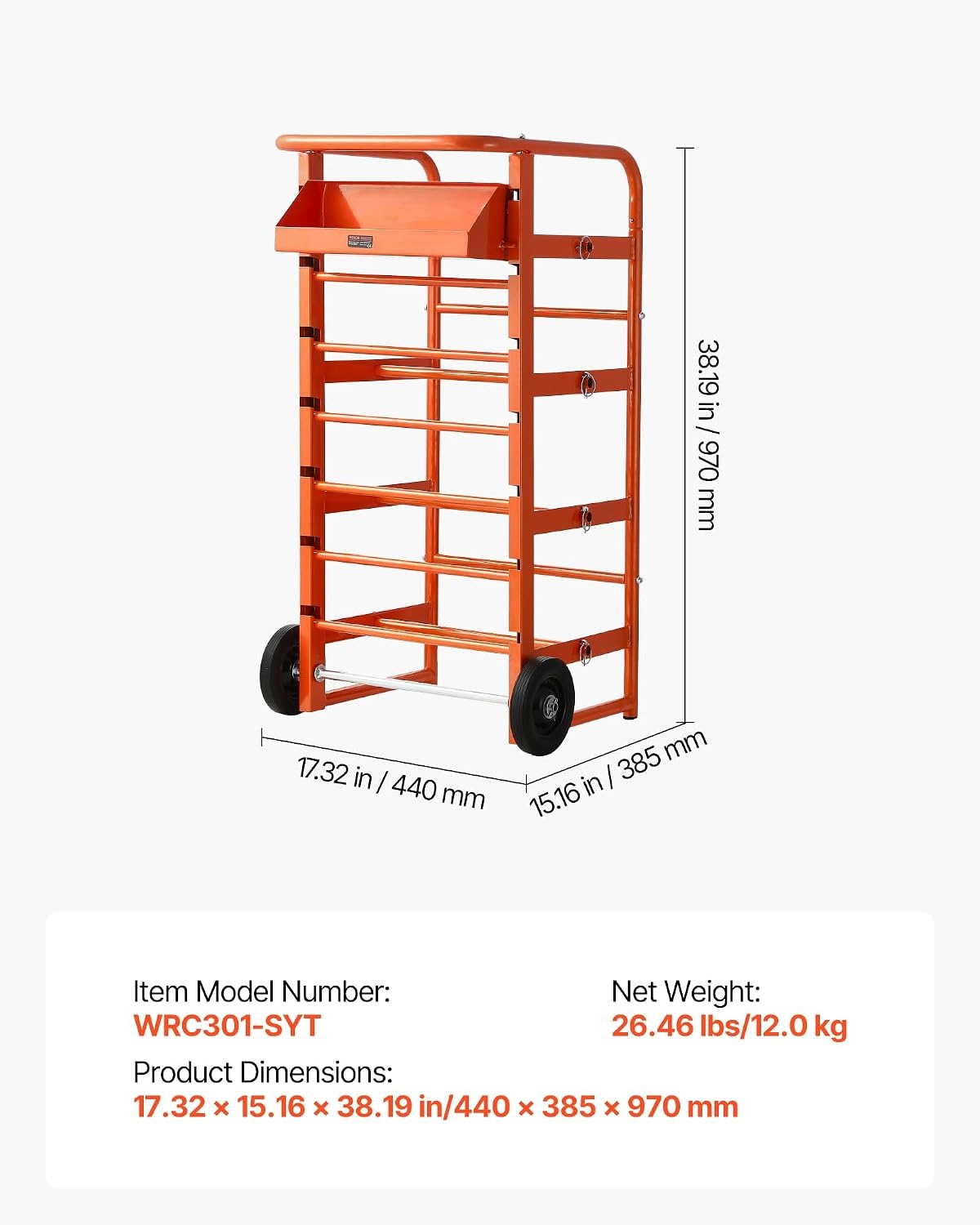 image:imageVEVOR Cable Dispenser Floor or Stud Mounted Wire Spool Rack Portable Wire Rack Dispenser with AntiSlip Metal Handle for Wiring Transport Swivel Eyelet for Electrical Industrial and Retail UseWire Storage Cart