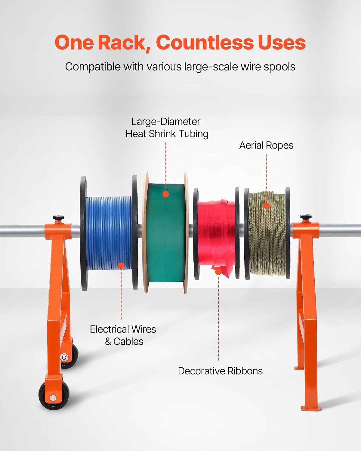 image:imageVEVOR Cable Dispenser Floor or Stud Mounted Wire Spool Rack Portable Wire Rack Dispenser with AntiSlip Metal Handle for Wiring Transport Swivel Eyelet for Electrical Industrial and Retail UseWire Rack