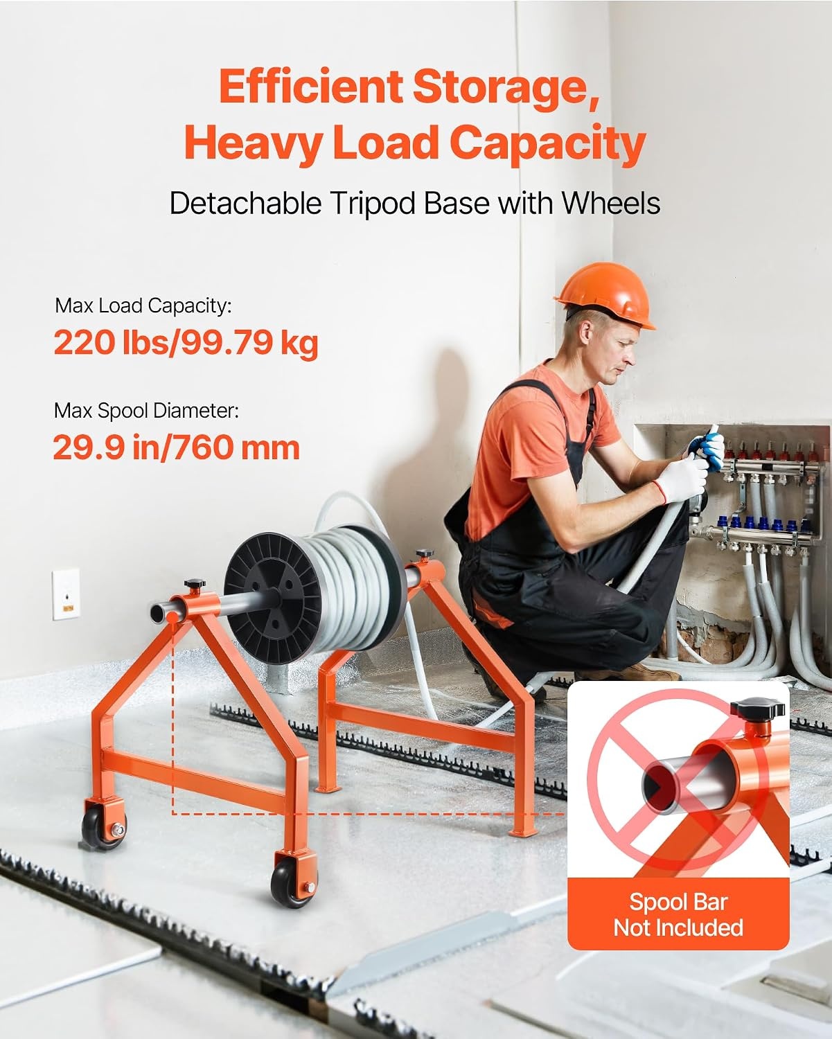 image:imageVEVOR Cable Dispenser Floor or Stud Mounted Wire Spool Rack Portable Wire Rack Dispenser with AntiSlip Metal Handle for Wiring Transport Swivel Eyelet for Electrical Industrial and Retail UseWire Rack