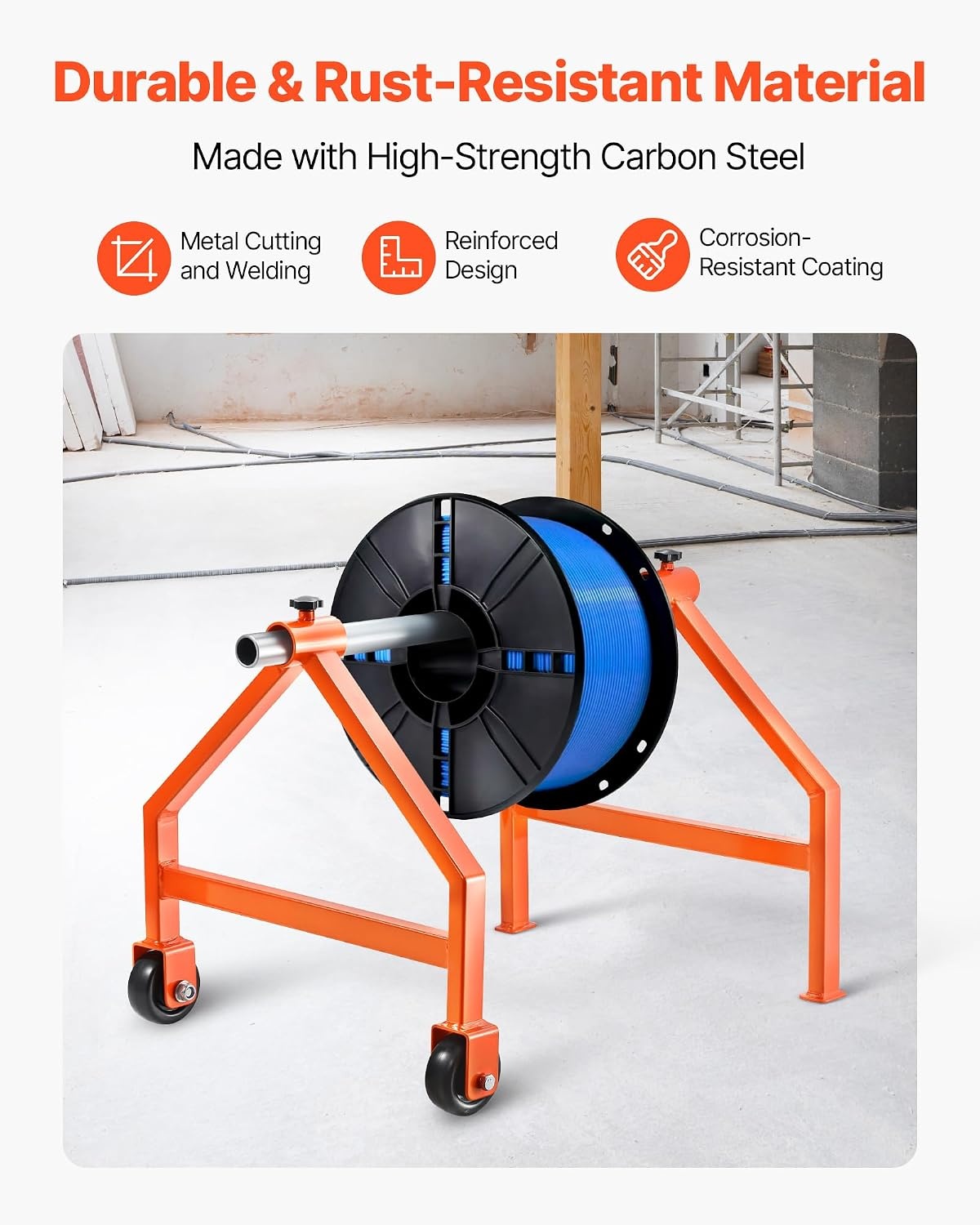 image:imageVEVOR Cable Dispenser Floor or Stud Mounted Wire Spool Rack Portable Wire Rack Dispenser with AntiSlip Metal Handle for Wiring Transport Swivel Eyelet for Electrical Industrial and Retail UseWire Rack