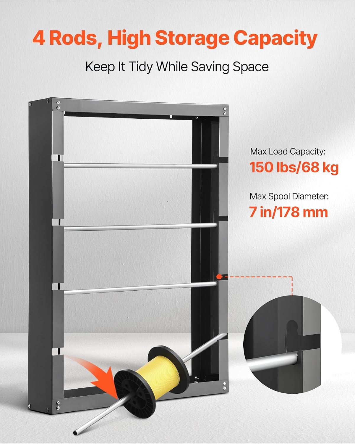 image:imageVEVOR Cable Dispenser Floor or Stud Mounted Wire Spool Rack Portable Wire Rack Dispenser with AntiSlip Metal Handle for Wiring Transport Swivel Eyelet for Electrical Industrial and Retail UseWire Spool Rack