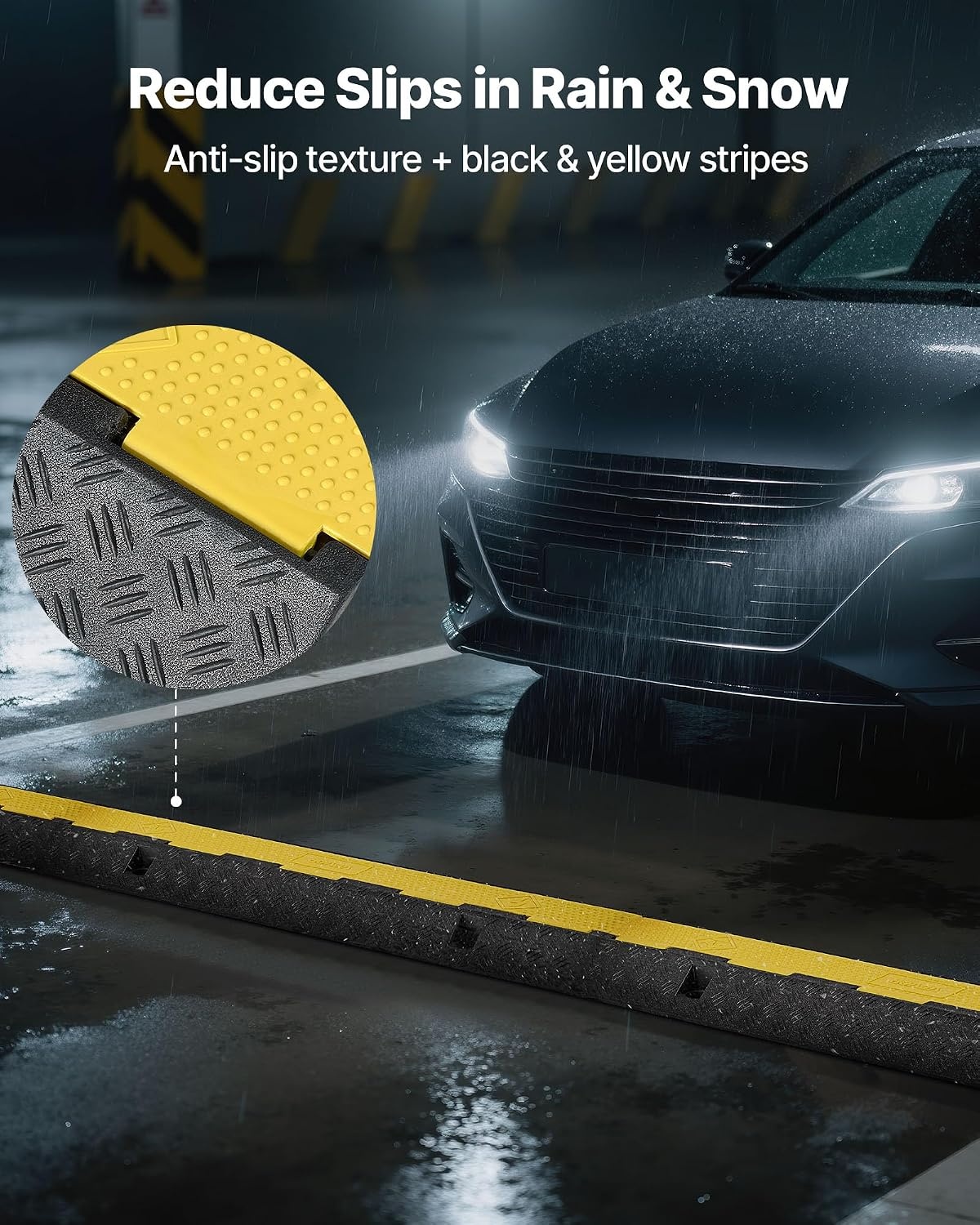 image:imageVEVOR Cable Protector Ramp 1 Channel Heavy Duty 3937 Rubber Cord Hose Wire Cover 276W x 197H Channel Size Traffic Speed Bump with FlipOpen Top Cover for Indoor Outdoor Use