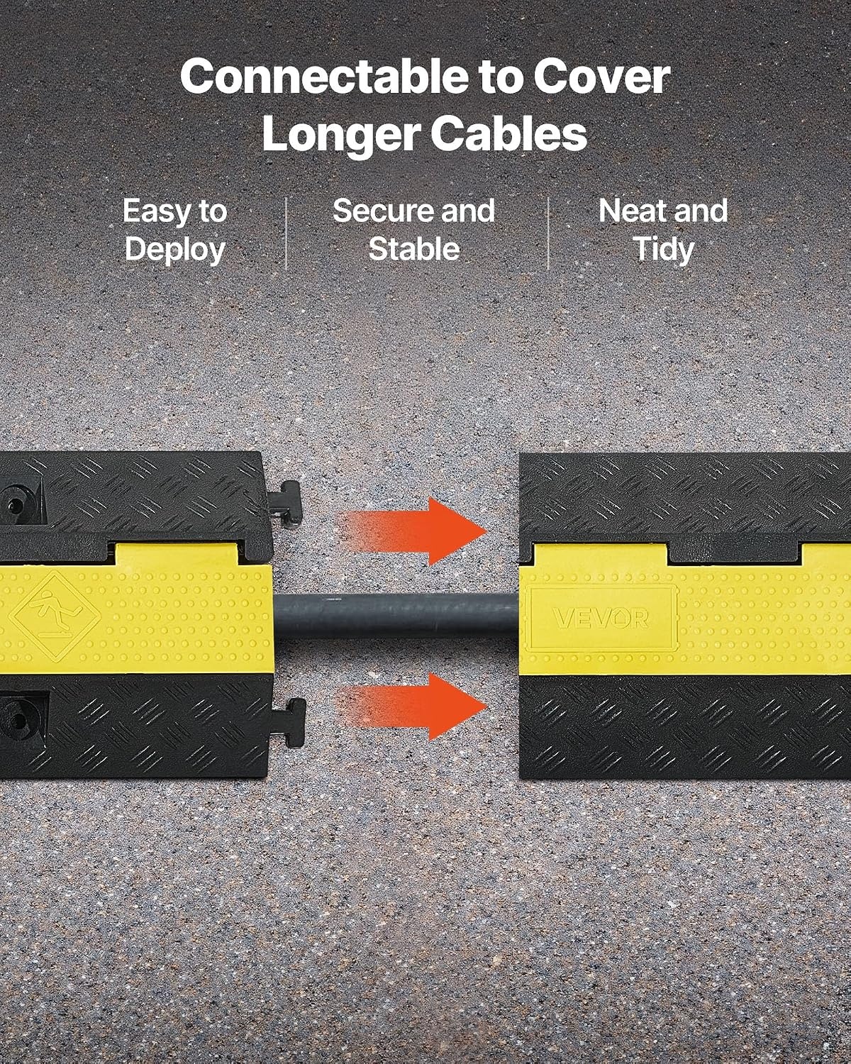 image:imageVEVOR Cable Protector Ramp 1 Channel Heavy Duty 3937 Rubber Cord Hose Wire Cover 276W x 197H Channel Size Traffic Speed Bump with FlipOpen Top Cover for Indoor Outdoor Use