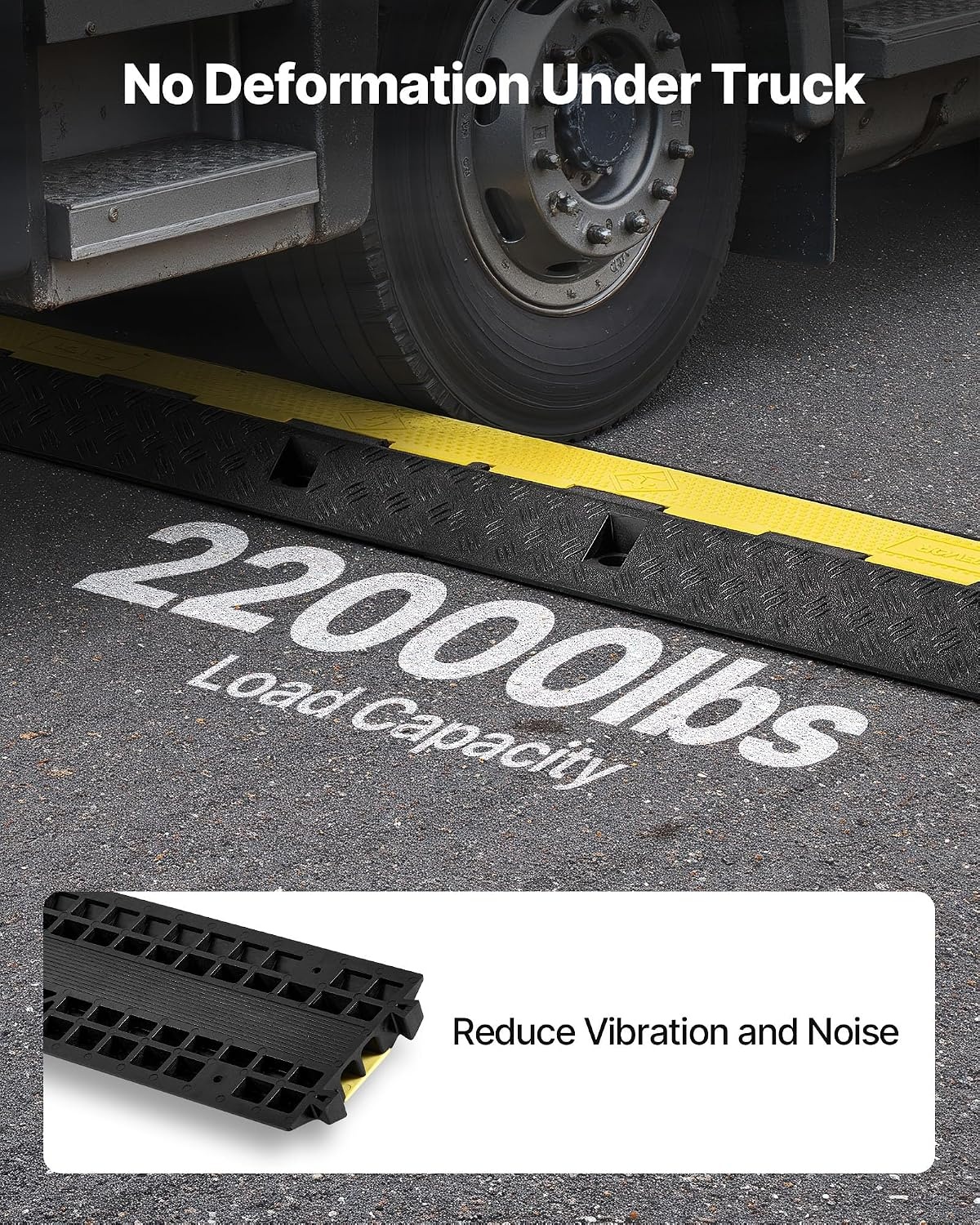 image:imageVEVOR Cable Protector Ramp 1 Channel Heavy Duty 3937 Rubber Cord Hose Wire Cover 276W x 197H Channel Size Traffic Speed Bump with FlipOpen Top Cover for Indoor Outdoor Use