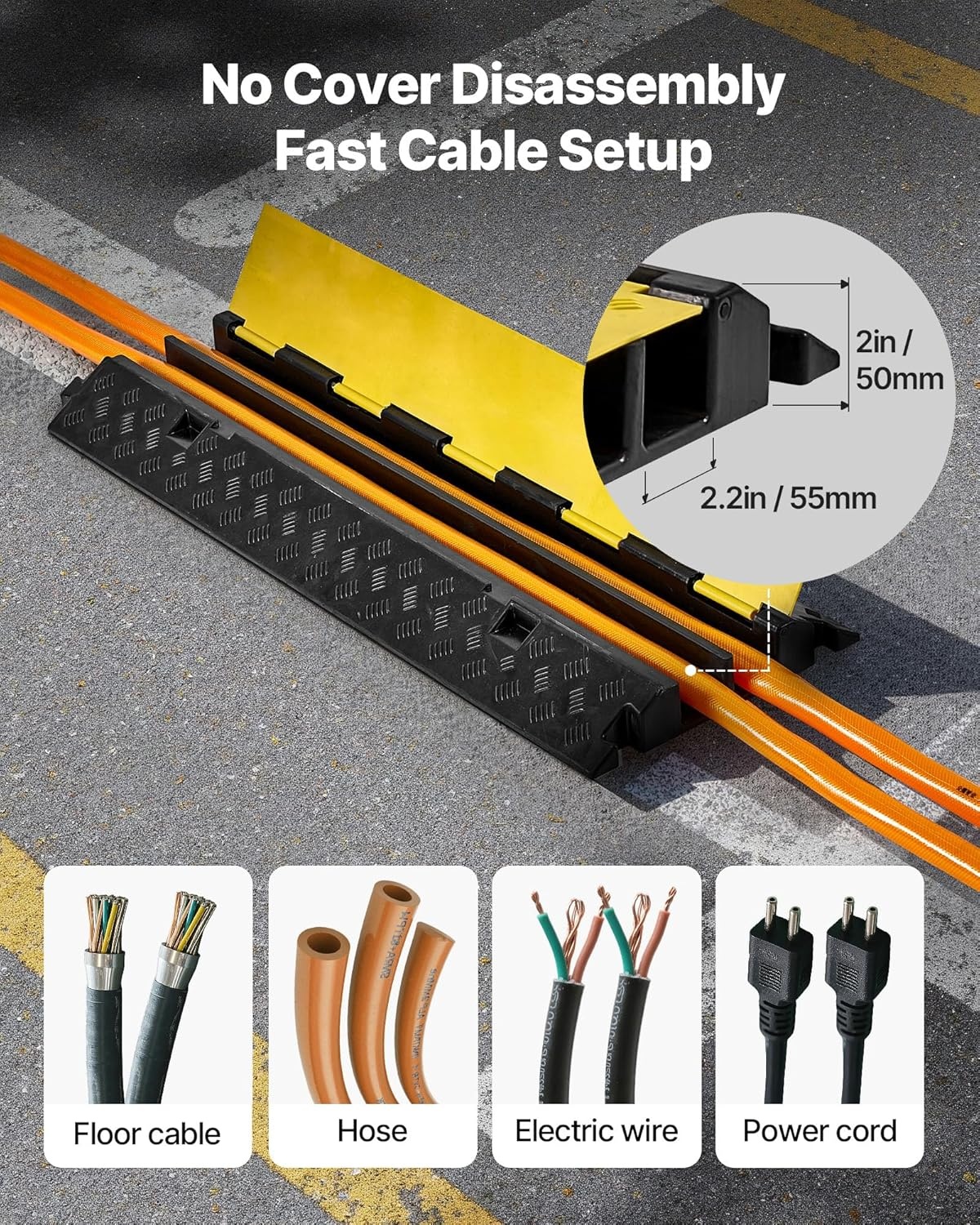 image:imageVEVOR Cable Protector Ramp 2 Channel Heavy Duty 3937 Rubber Cord Hose Wire Cover 22W x 2H Large Channel Size Traffic Speed Bump with FlipOpen Top Cover for Indoor Outdoor Use
