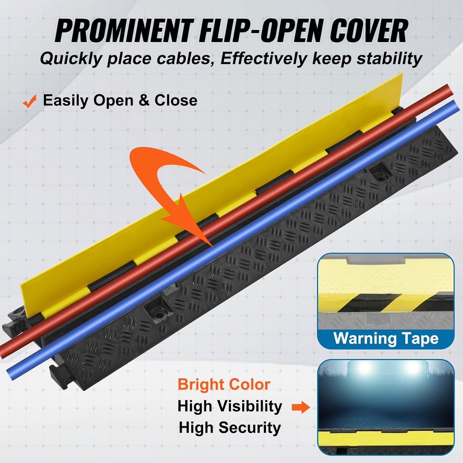 image:imageVEVOR Cable Protector Ramp 22000 lbsaxle Capacity 2 Channel Heavy Duty Rubber Cord Hose Wire Cover 13 x 12 in Channel Traffic Speed Bump with FlipOpen Top Cover for Indoor Outdoor 1 Pack2 Channel3PCs