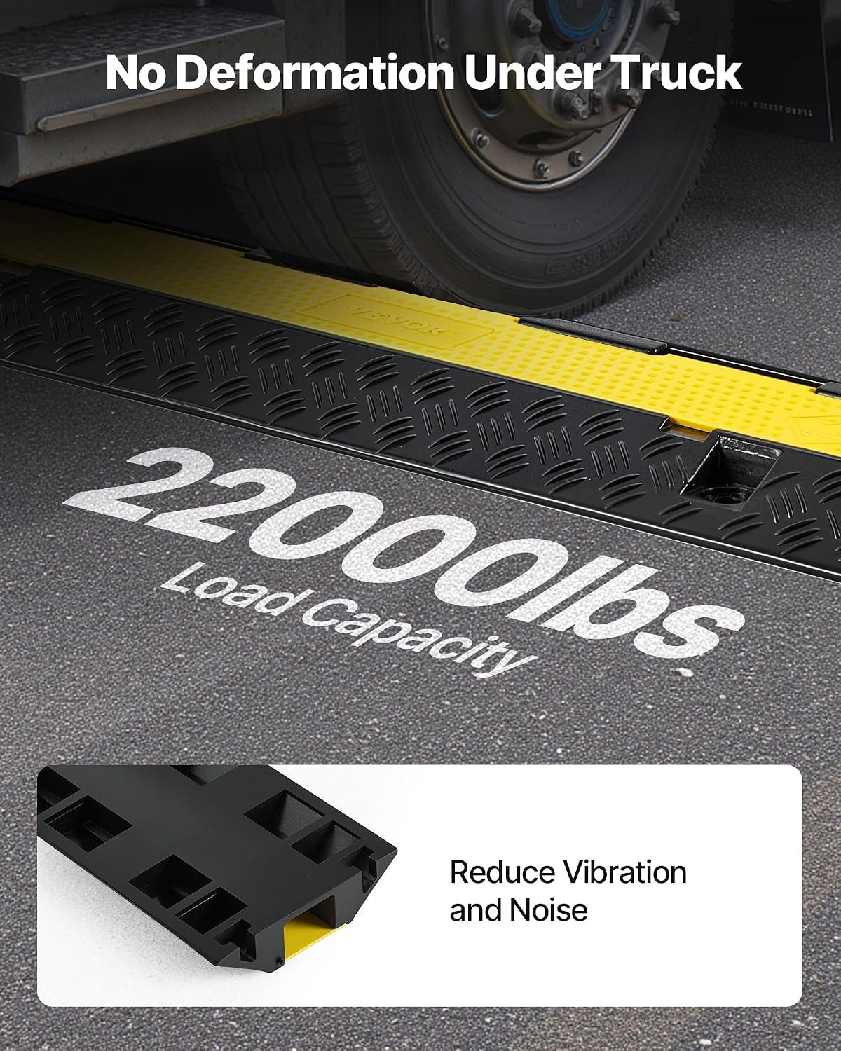 image:imageVEVOR Cable Protector Ramp 22000 lbsaxle Capacity 2 Channel Heavy Duty Rubber Cord Hose Wire Cover 13 x 12 in Channel Traffic Speed Bump with FlipOpen Top Cover for Indoor Outdoor 1 Pack2 Channel1PC