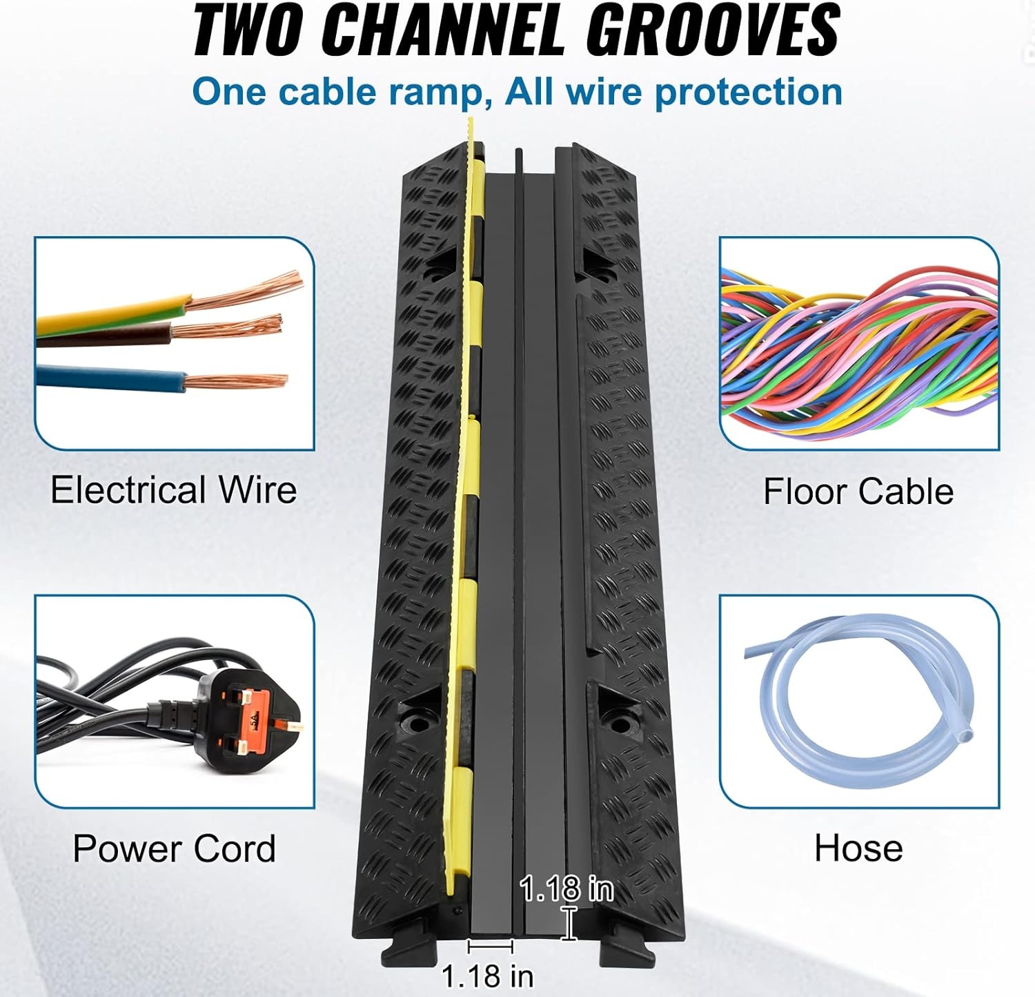 image:imageVEVOR Cable Protector Ramp 22000 lbsaxle Capacity 2 Channel Heavy Duty Rubber Cord Hose Wire Cover 13 x 12 in Channel Traffic Speed Bump with FlipOpen Top Cover for Indoor Outdoor 1 Pack2 Channel3PCs
