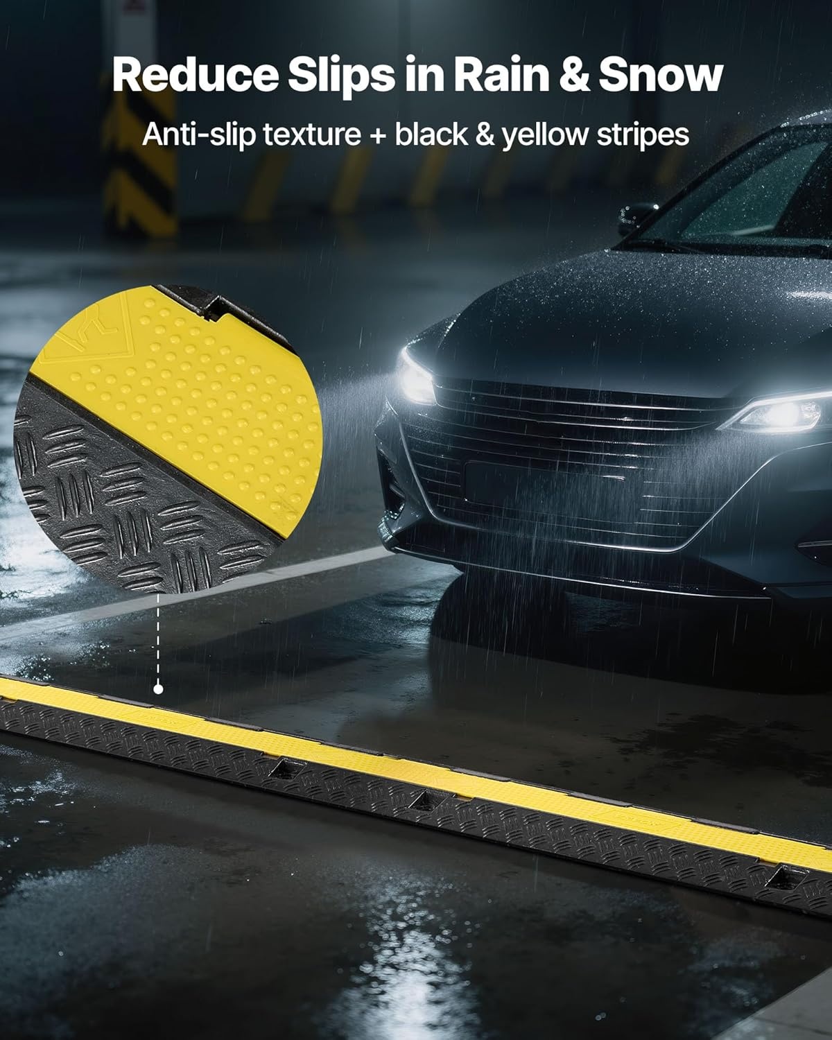 image:imageVEVOR Cable Protector Ramp 22000 lbsaxle Capacity 2 Channel Heavy Duty Rubber Cord Hose Wire Cover 13 x 12 in Channel Traffic Speed Bump with FlipOpen Top Cover for Indoor Outdoor 1 Pack2 Channel1PC