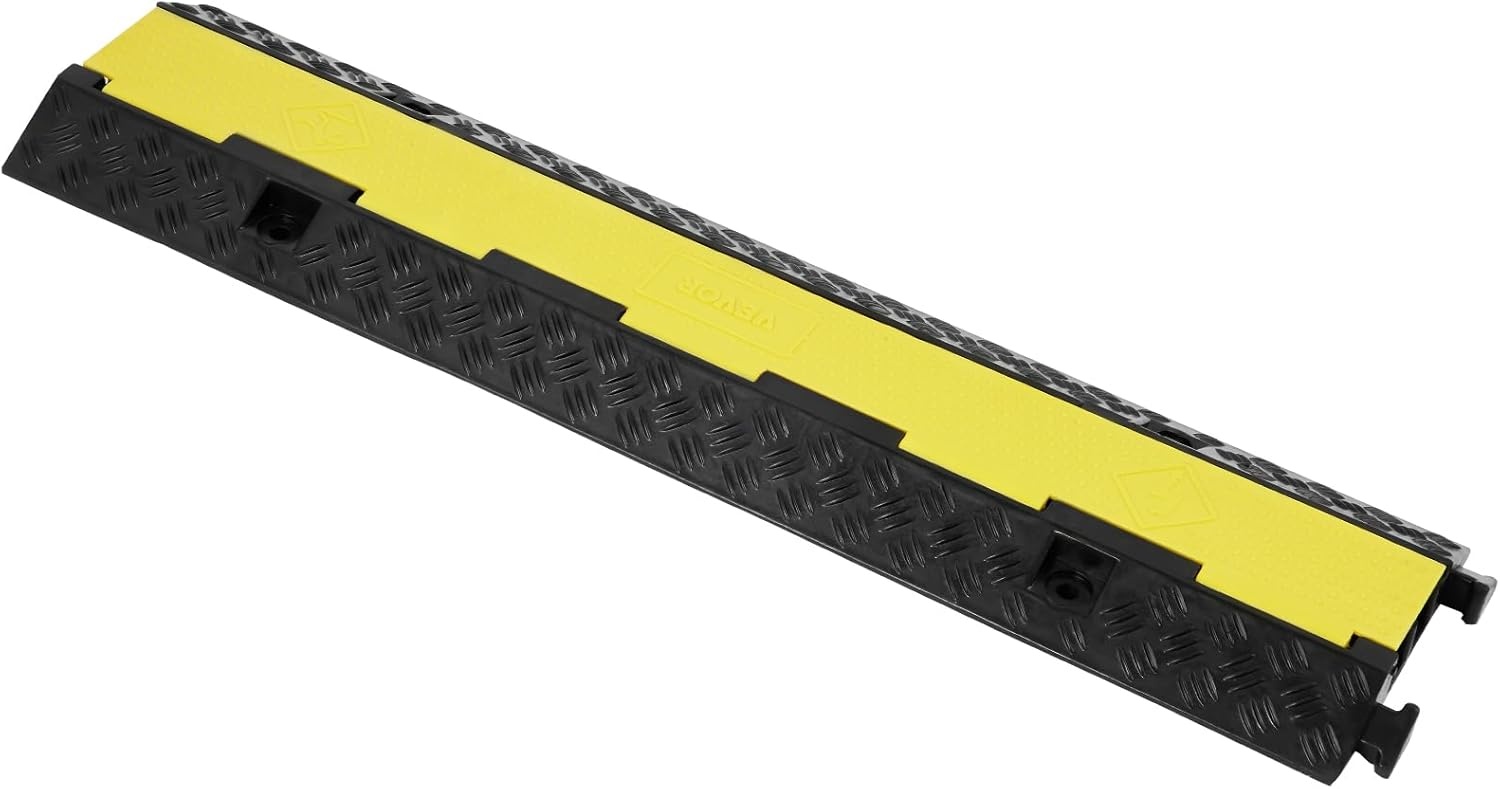 image:imageVEVOR Cable Protector Ramp 22000 lbsaxle Capacity 2 Channel Heavy Duty Rubber Cord Hose Wire Cover 13 x 12 in Channel Traffic Speed Bump with FlipOpen Top Cover for Indoor Outdoor 1 Pack2 Channel3PCs