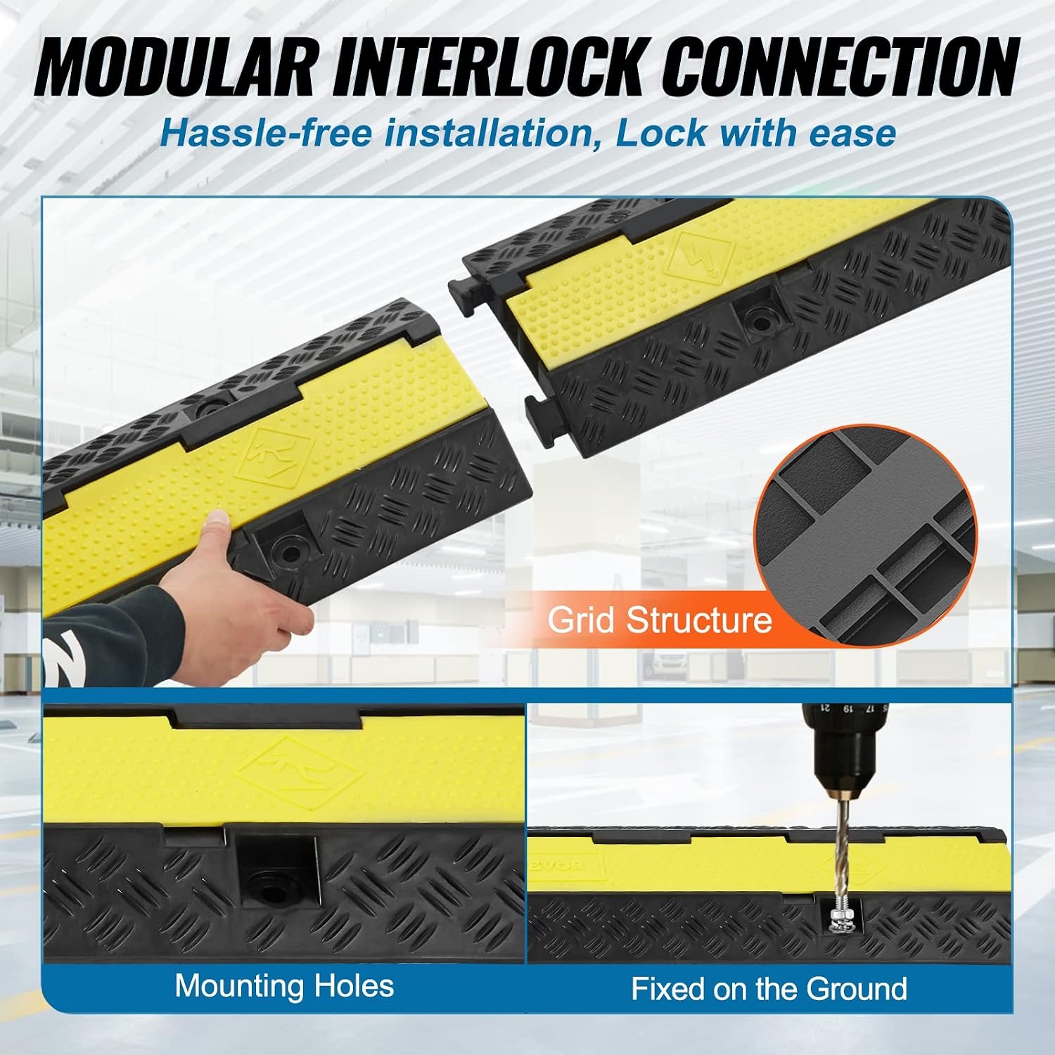 image:imageVEVOR Cable Protector Ramp 22000 lbsaxle Capacity 2 Channel Heavy Duty Rubber Cord Hose Wire Cover 13 x 12 in Channel Traffic Speed Bump with FlipOpen Top Cover for Indoor Outdoor 1 Pack2 Channel3PCs