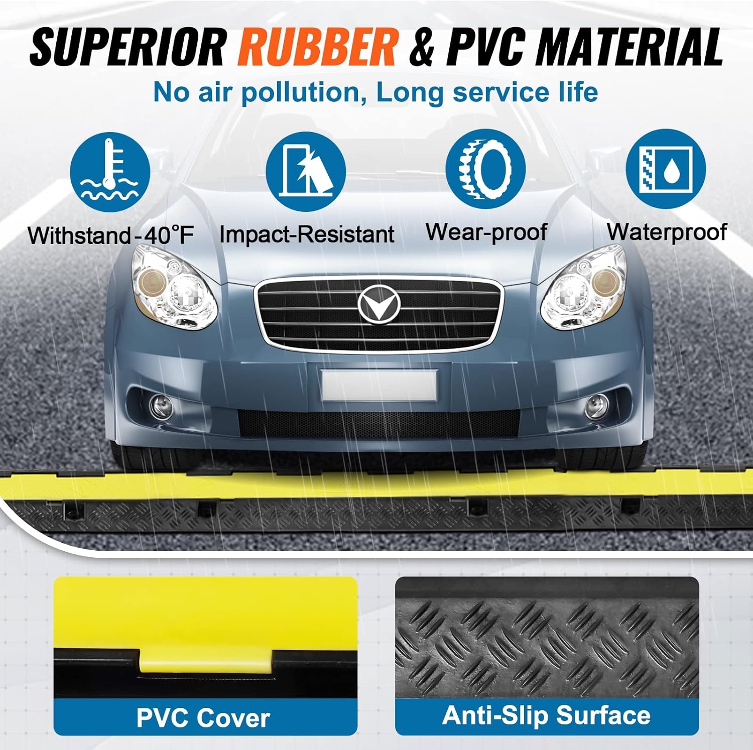 image:imageVEVOR Cable Protector Ramp 22000 lbsaxle Capacity 2 Channel Heavy Duty Rubber Cord Hose Wire Cover 13 x 12 in Channel Traffic Speed Bump with FlipOpen Top Cover for Indoor Outdoor 1 Pack2 Channel3PCs