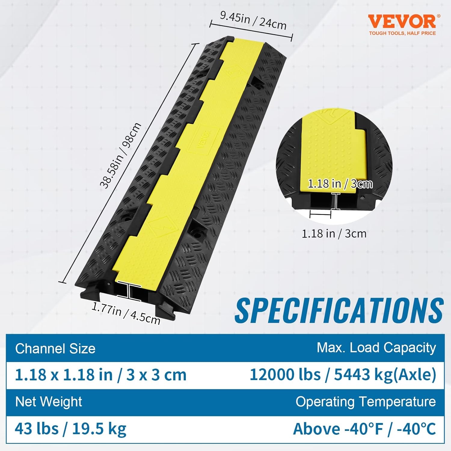image:imageVEVOR Cable Protector Ramp 22000 lbsaxle Capacity 2 Channel Heavy Duty Rubber Cord Hose Wire Cover 13 x 12 in Channel Traffic Speed Bump with FlipOpen Top Cover for Indoor Outdoor 1 Pack2 Channel3PCs