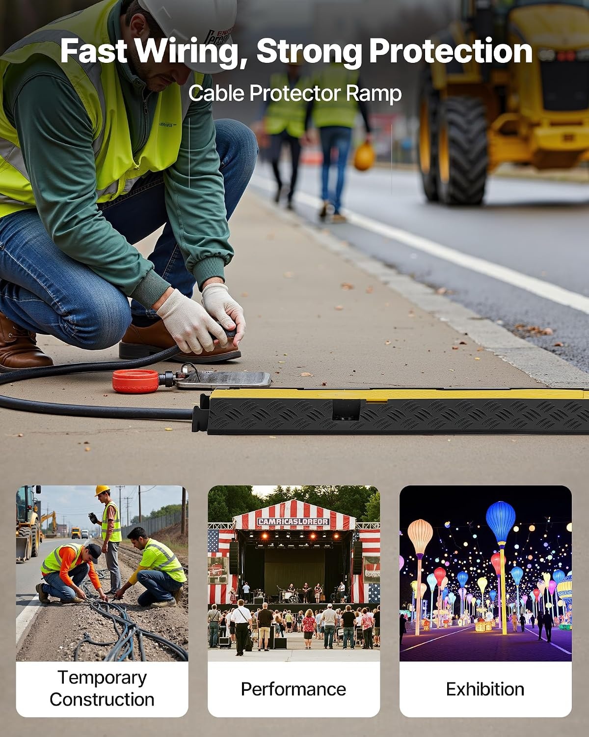 image:imageVEVOR Cable Protector Ramp 22000 lbsaxle Capacity 2 Channel Heavy Duty Rubber Cord Hose Wire Cover 13 x 12 in Channel Traffic Speed Bump with FlipOpen Top Cover for Indoor Outdoor 1 Pack2 Channel1PC