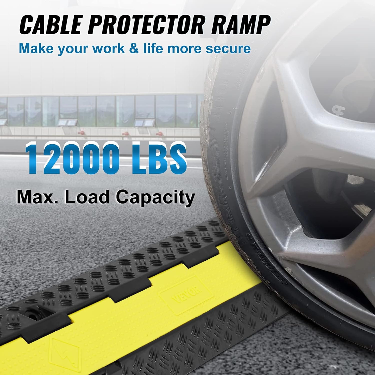 image:imageVEVOR Cable Protector Ramp 22000 lbsaxle Capacity 2 Channel Heavy Duty Rubber Cord Hose Wire Cover 13 x 12 in Channel Traffic Speed Bump with FlipOpen Top Cover for Indoor Outdoor 1 Pack2 Channel3PCs
