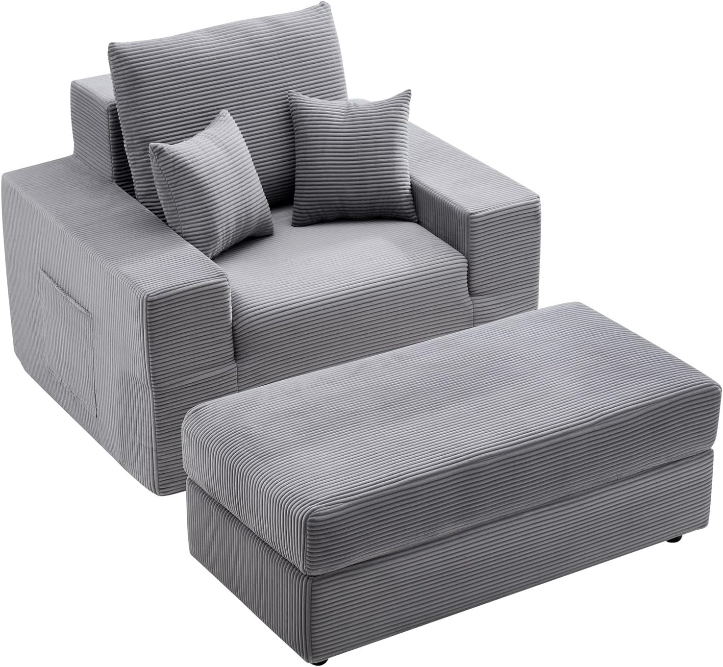 image:imageVEVOR Chaise Lounge Chair 49 Boneless Modular Chaise Lounge Indoor Oversized Corduroy Reading Chair with Throw Pillows amp Armrests Deep Seat Sofa Couch Sleeper for Living Room Bedroom BeigeGrey