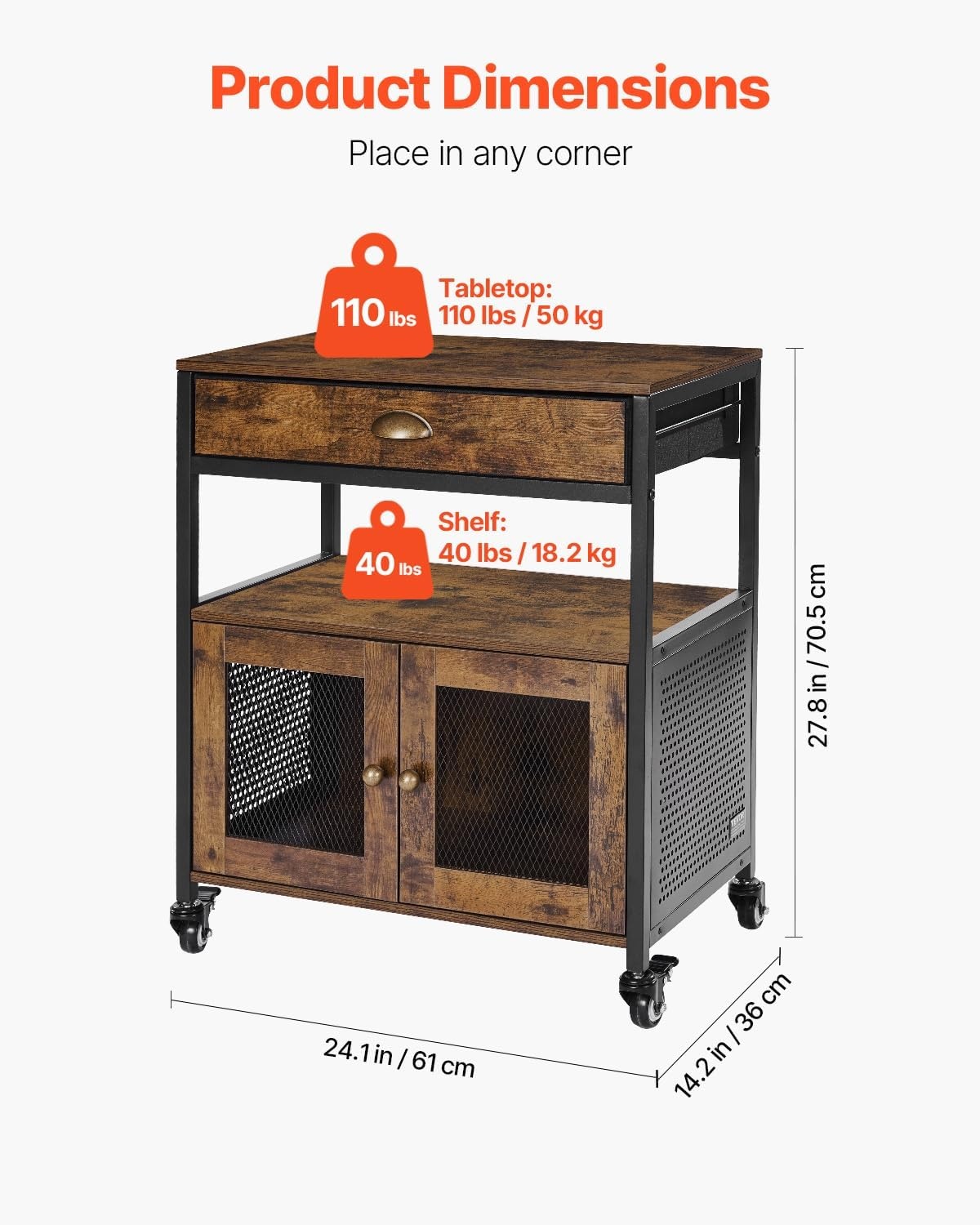 image:imageVEVOR Coffee Bar Cabinet 24 Inch Farmhouse Bar Cabinet with Storage Movable Coffee Table with Wheels amp Mesh Door Sideboard Buffet for Kitchen Entryway