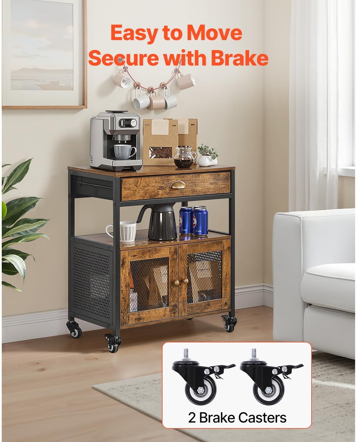 image:imageVEVOR Coffee Bar Cabinet 24 Inch Farmhouse Bar Cabinet with Storage Movable Coffee Table with Wheels amp Mesh Door Sideboard Buffet for Kitchen Entryway