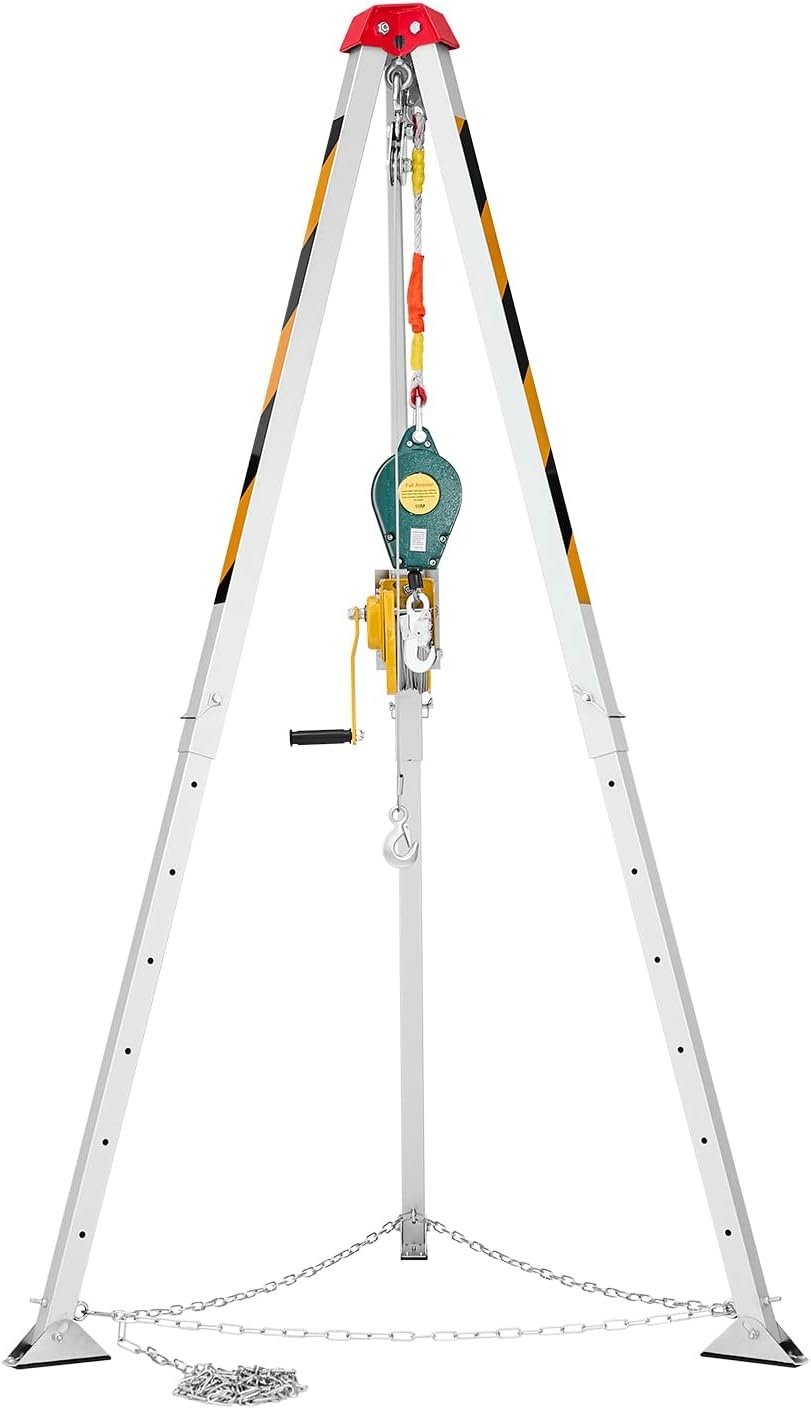 image:imageVEVOR Confined Space Tripod Kit Heavy Duty Rescue Tripod Lifting Hoist 1200 lbs Winch 41 ft Adjustable Legs 985 ft Cable Portable Kit 328 ft Fall Protection 440705 ft Working Height1200lbs 985ft