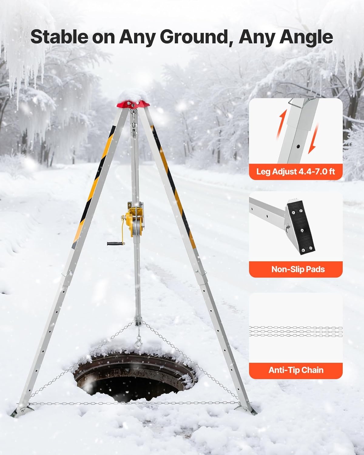 image:imageVEVOR Confined Space Tripod Kit Heavy Duty Rescue Tripod Lifting Hoist 1200 lbs Winch 41 ft Adjustable Legs 985 ft Cable Portable Kit 328 ft Fall Protection 440705 ft Working Height1200lbs 985ft