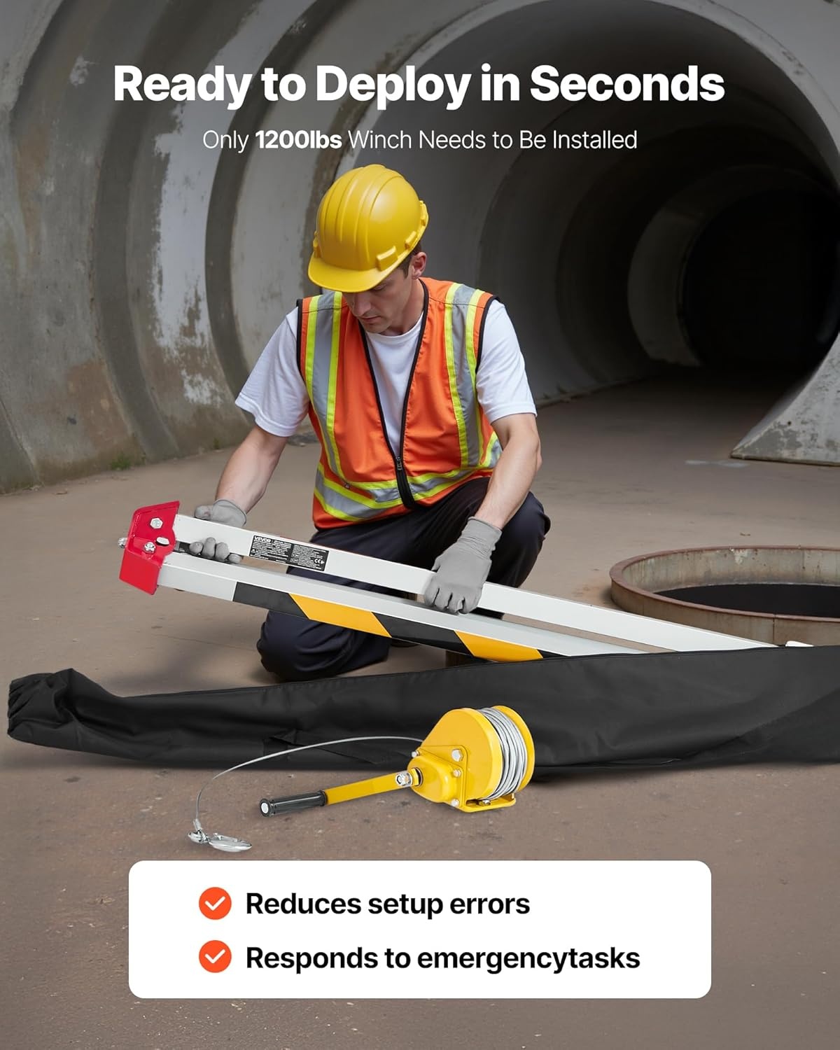 image:imageVEVOR Confined Space Tripod Kit Heavy Duty Rescue Tripod Lifting Hoist 1200 lbs Winch 41 ft Adjustable Legs 985 ft Cable Portable Kit 328 ft Fall Protection 440705 ft Working Height1200lbs 985ft