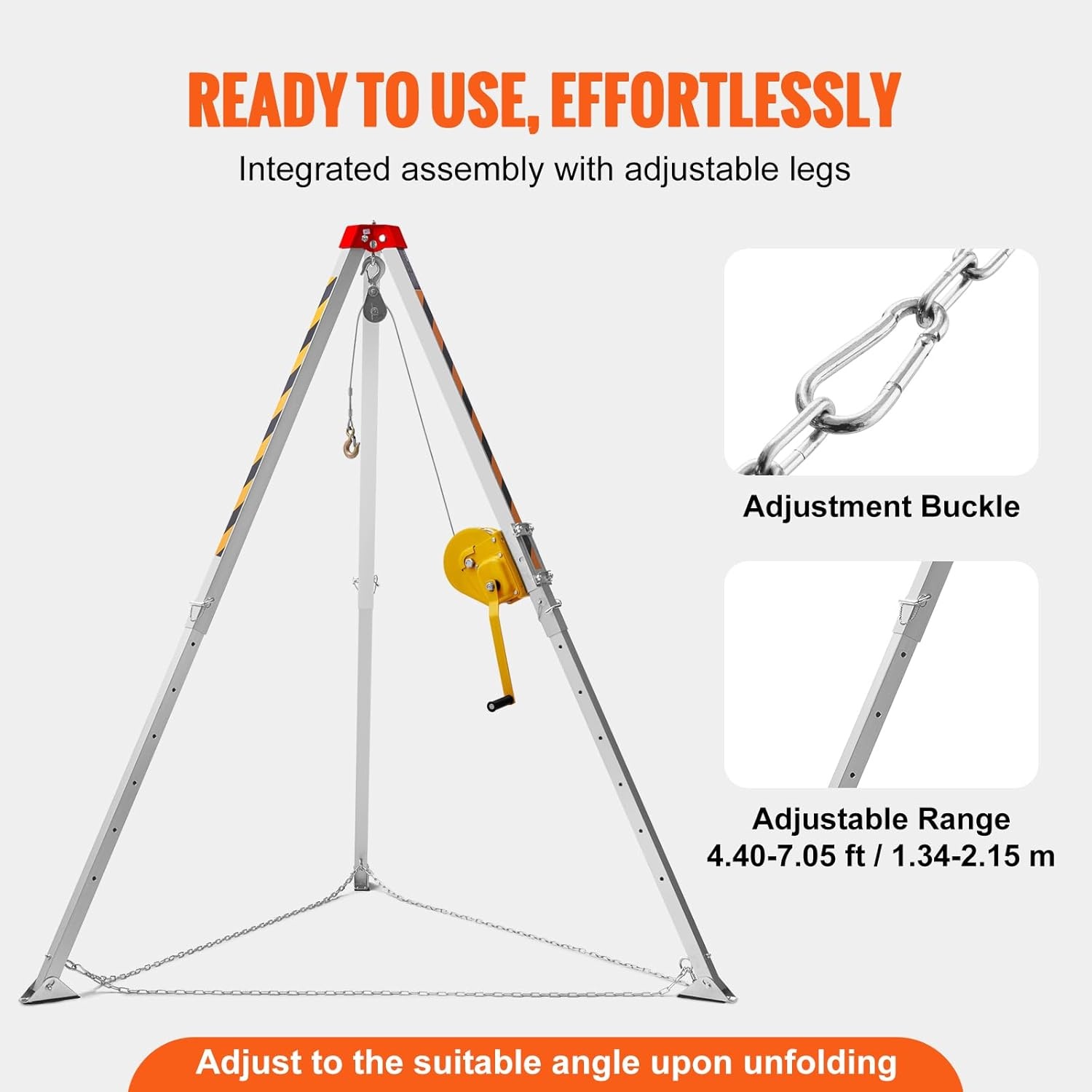 image:imageVEVOR Confined Space Tripod Kit Heavy Duty Rescue Tripod Lifting Hoist 1200 lbs Winch 41 ft Adjustable Legs 985 ft Cable Portable Kit 328 ft Fall Protection 440705 ft Working Height1800lbs 98ft Harness
