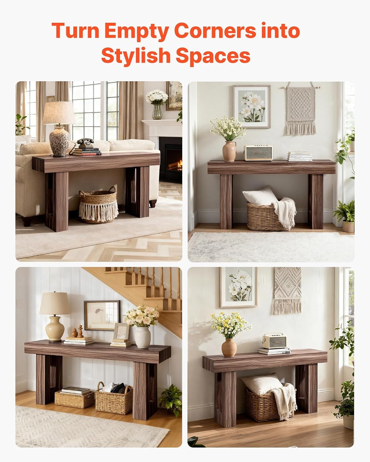 image:imageVEVOR Console Table 63 Inch Entryway Table with Storage Wooden Rectangle Hallway Table Narrow Sofa Table Behind The Couch Console Tables for Entryway Hallway Living Room NaturalBrown