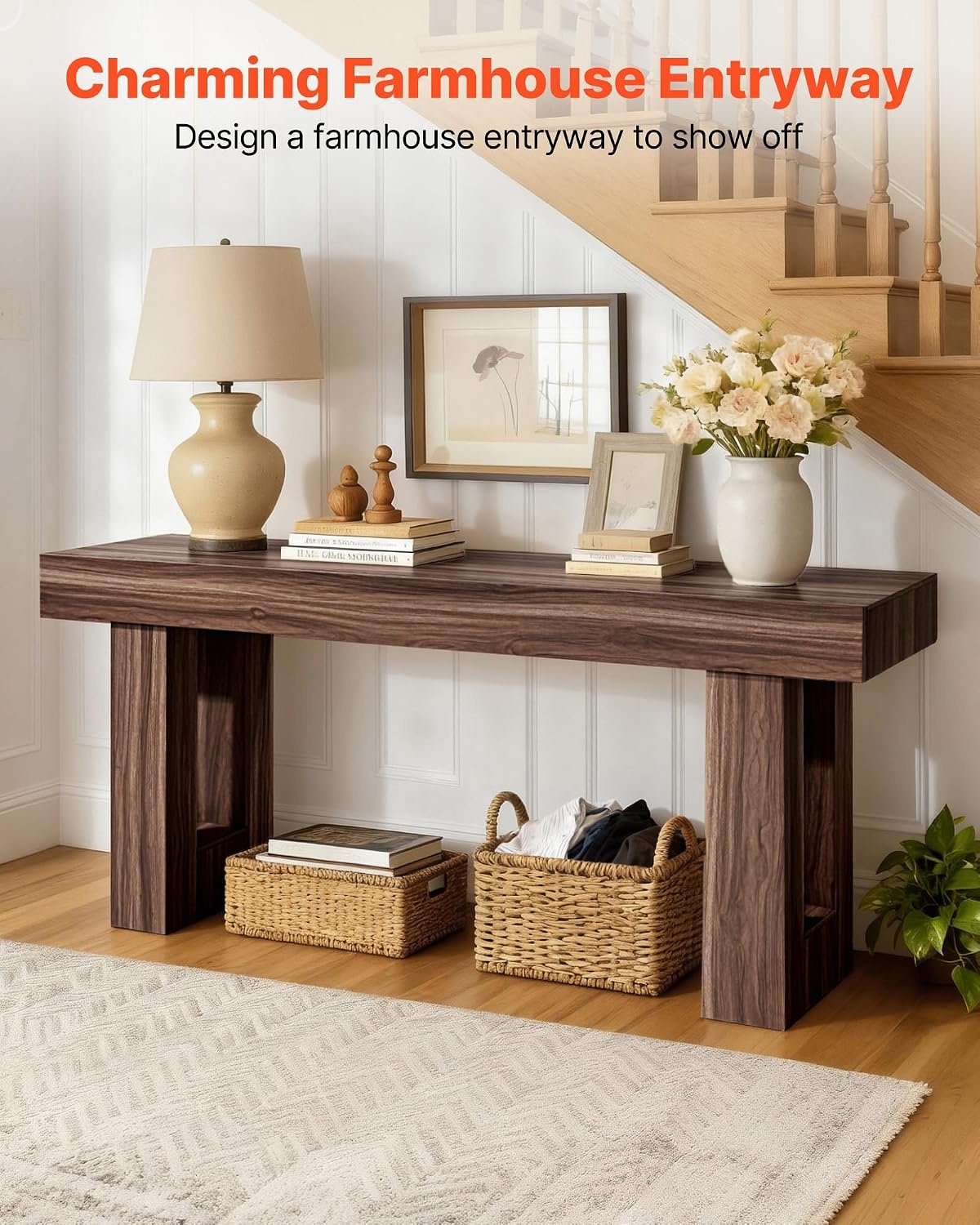 image:imageVEVOR Console Table 63 Inch Entryway Table with Storage Wooden Rectangle Hallway Table Narrow Sofa Table Behind The Couch Console Tables for Entryway Hallway Living Room NaturalBrown